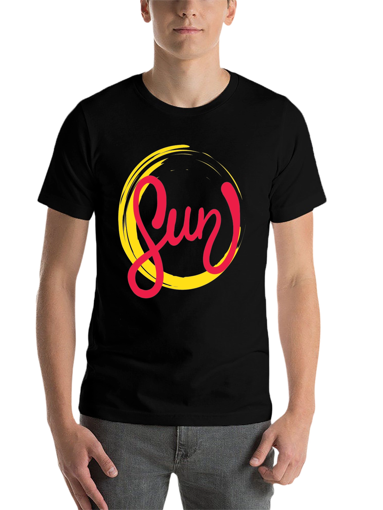 Black Stylish Sun Graphic Black T-Shirt for Men view 7