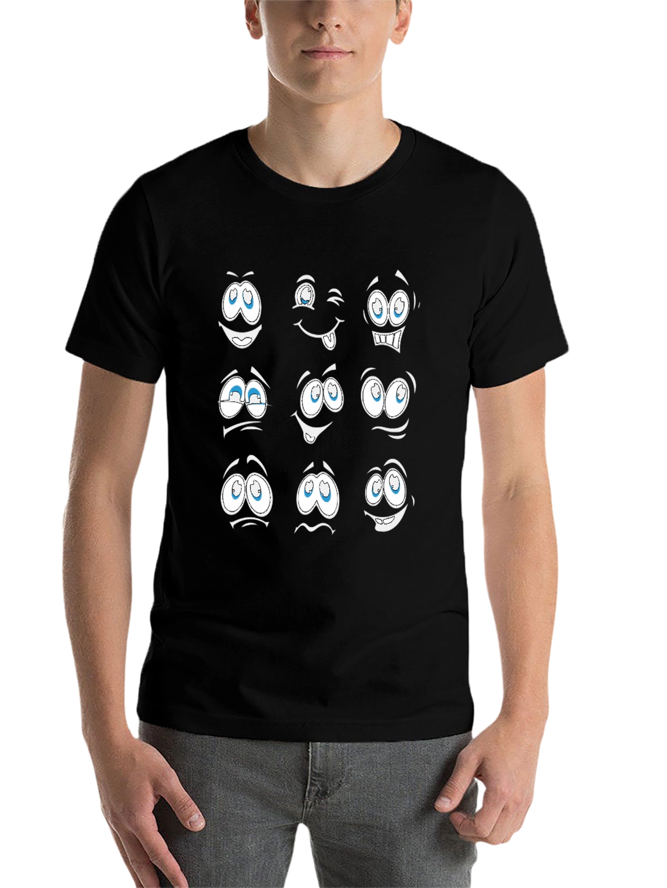 Black Expressive Cartoon Face T-Shirt view 7