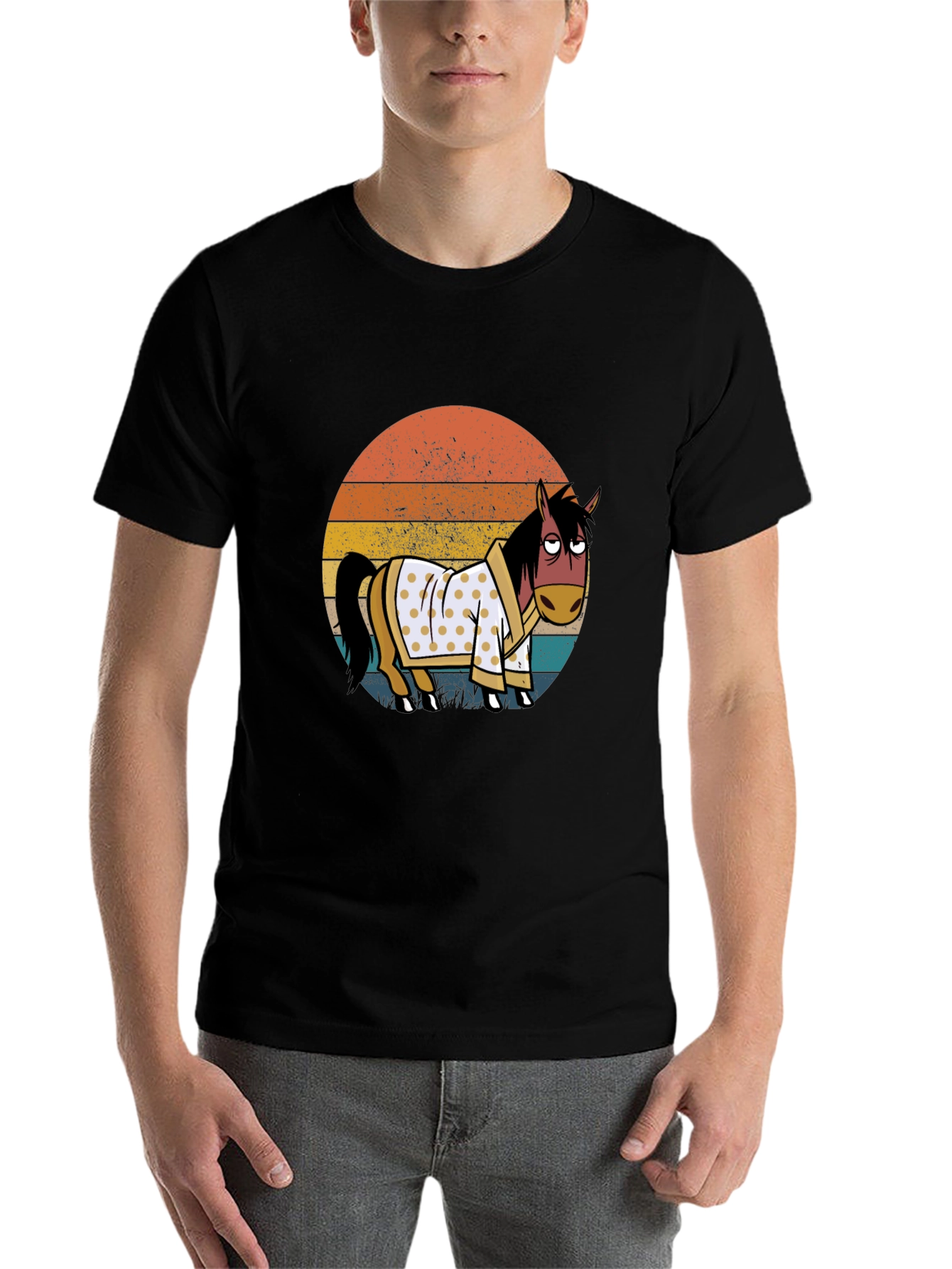 Black Retro Horse in Robe Graphic T-Shirt view 7