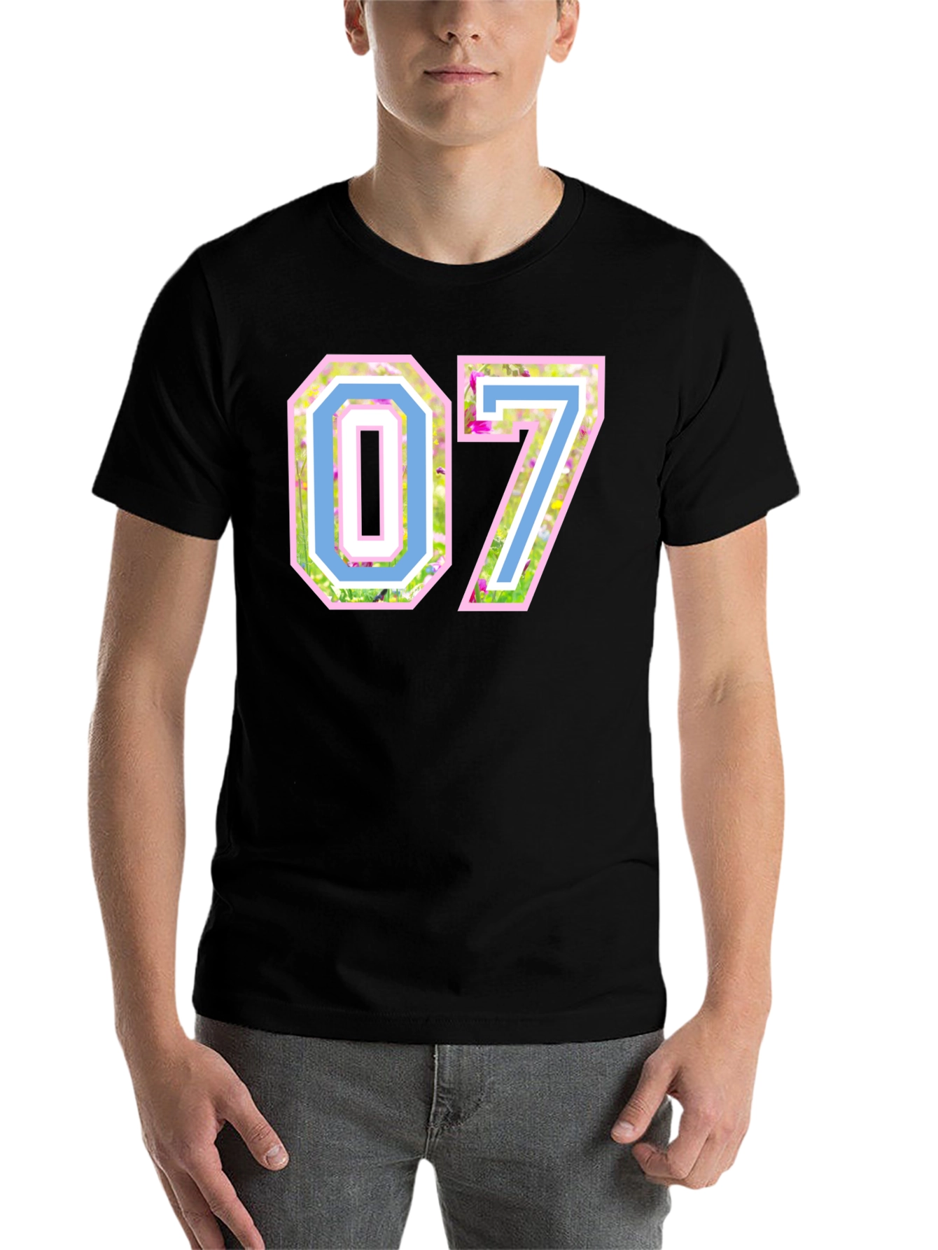 Black Floral Number 07 T-Shirt - Unique Design Tee view 7