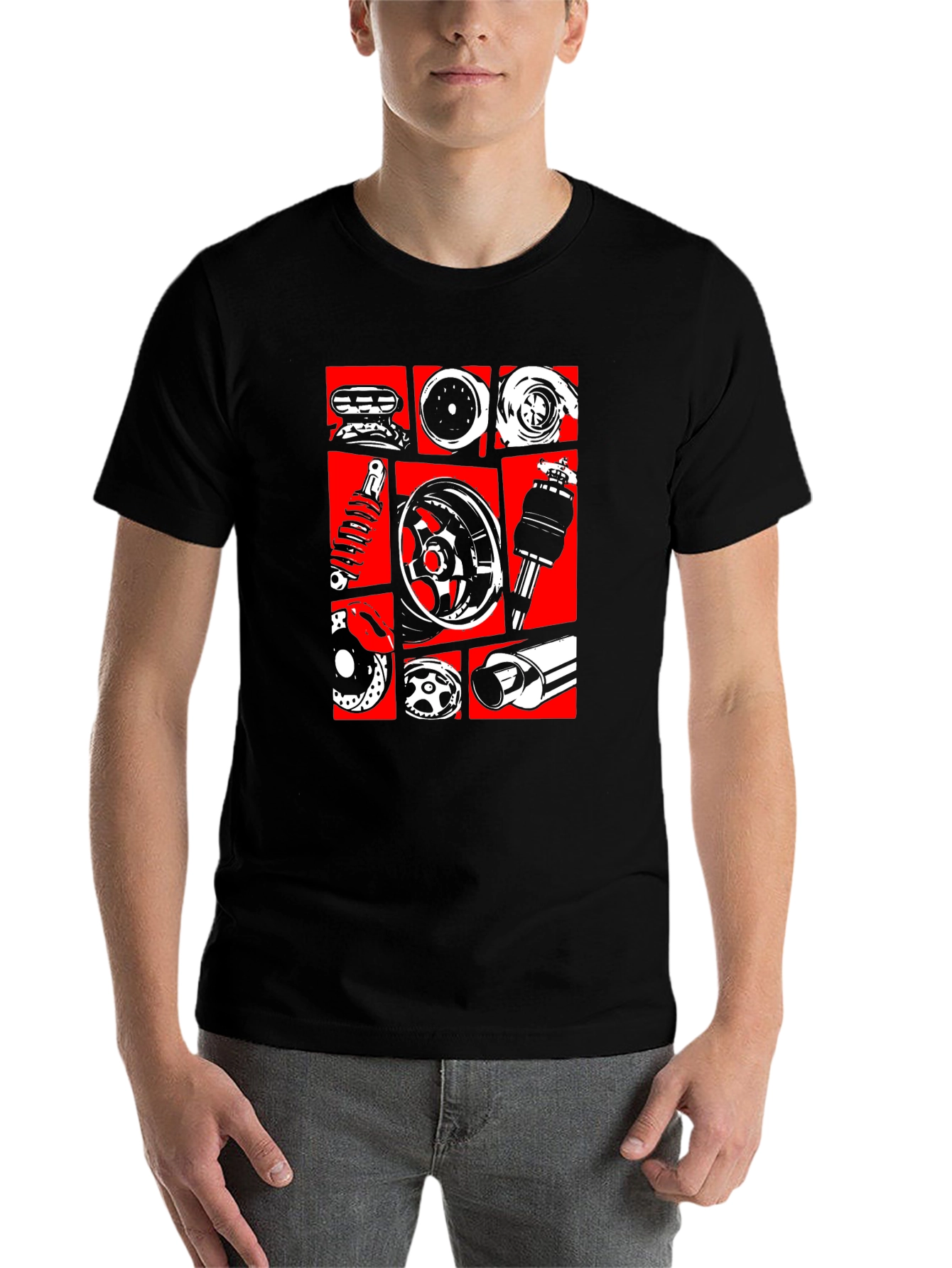 Black Car Parts Graphic Tee - Black view 7
