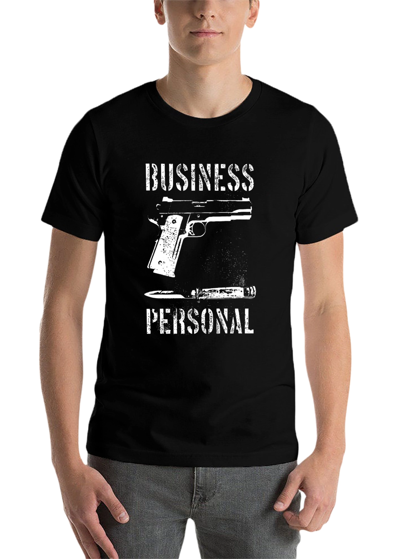 Black Business or Personal T-Shirt: Gun & Knife Graphic Tee view 7