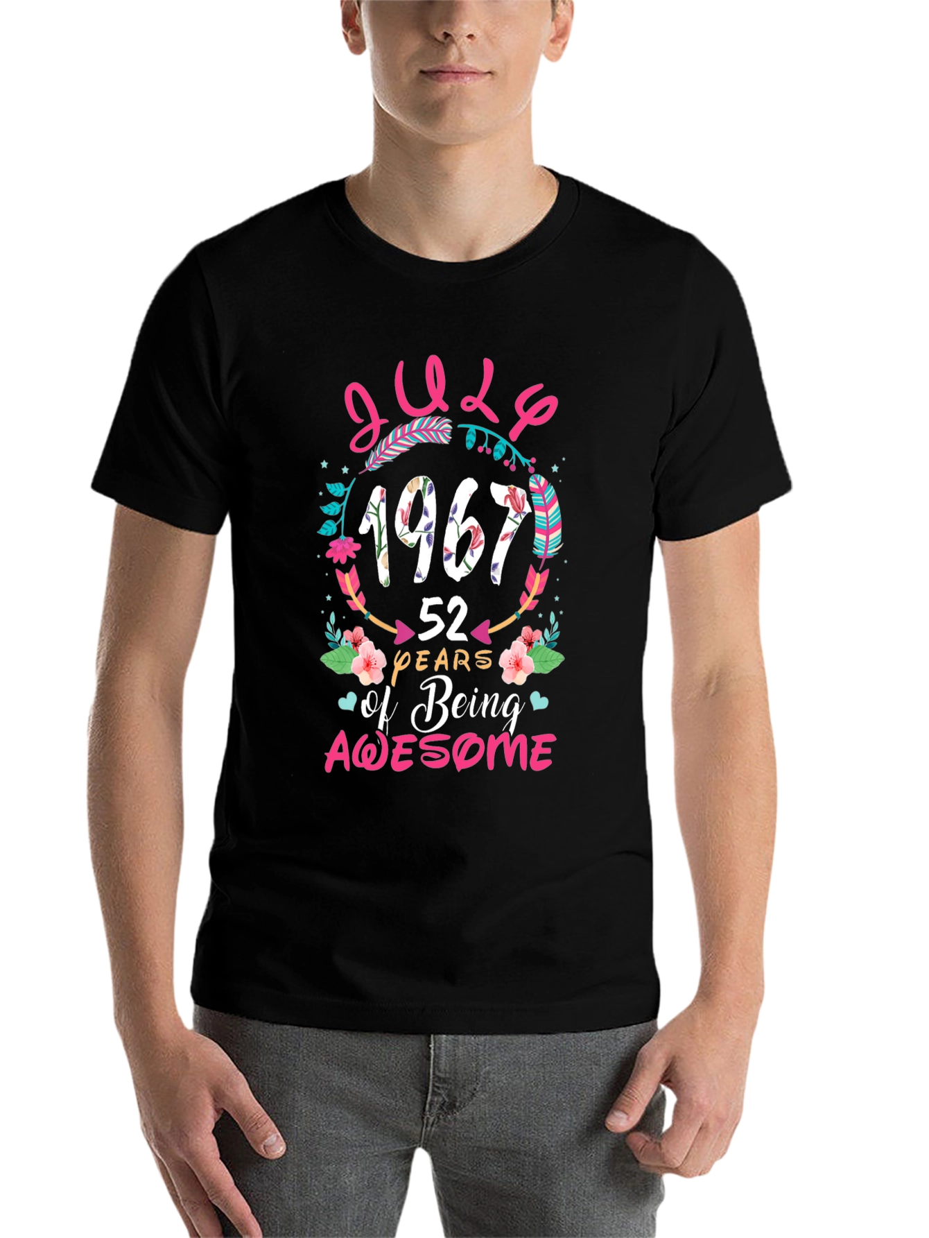 Black July 1967 Birthday T-Shirt - 52 Years of Being Awesome view 7