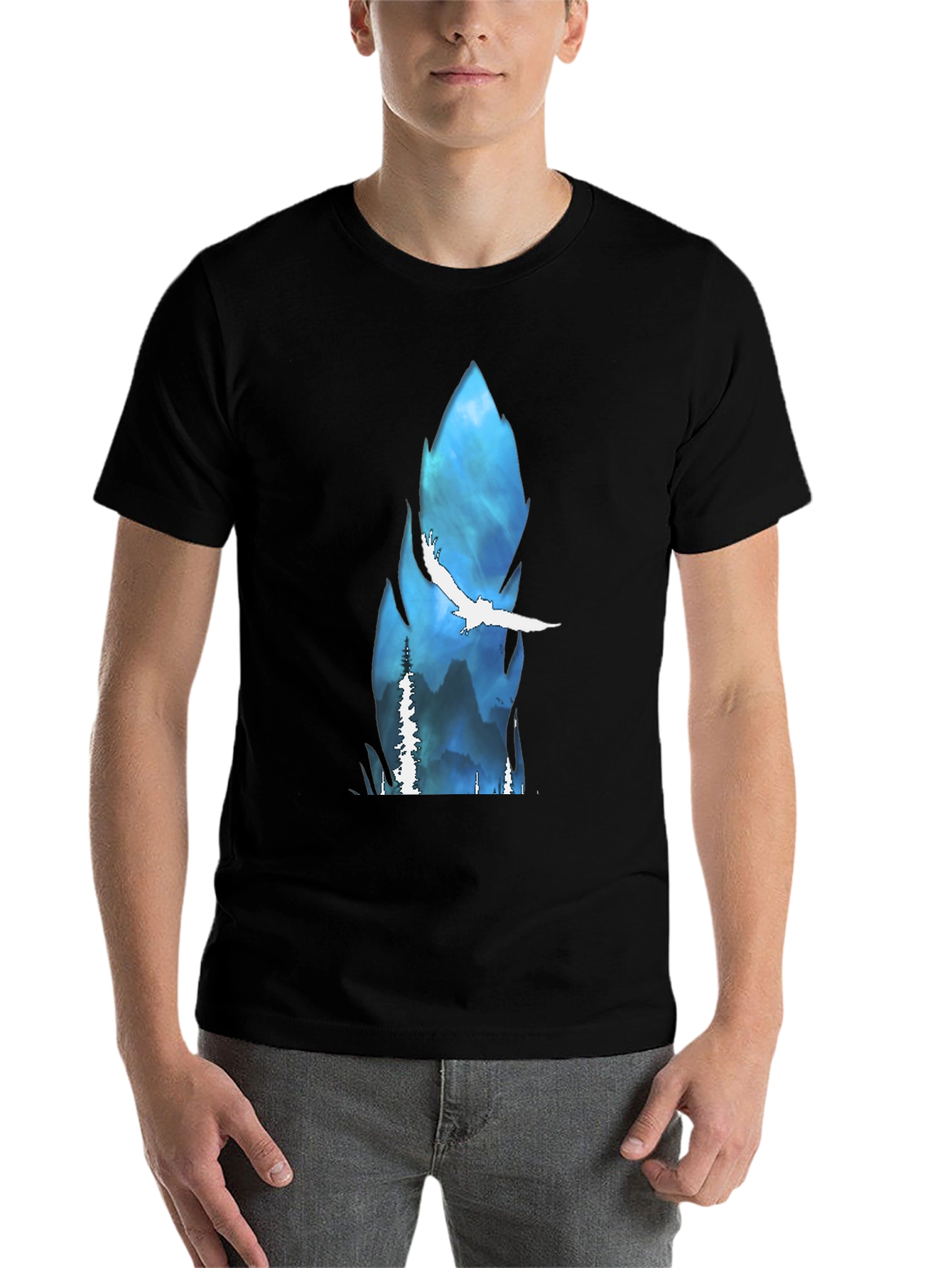 Black Nature Scene Graphic Tee - Black Cotton Blend Shirt view 7