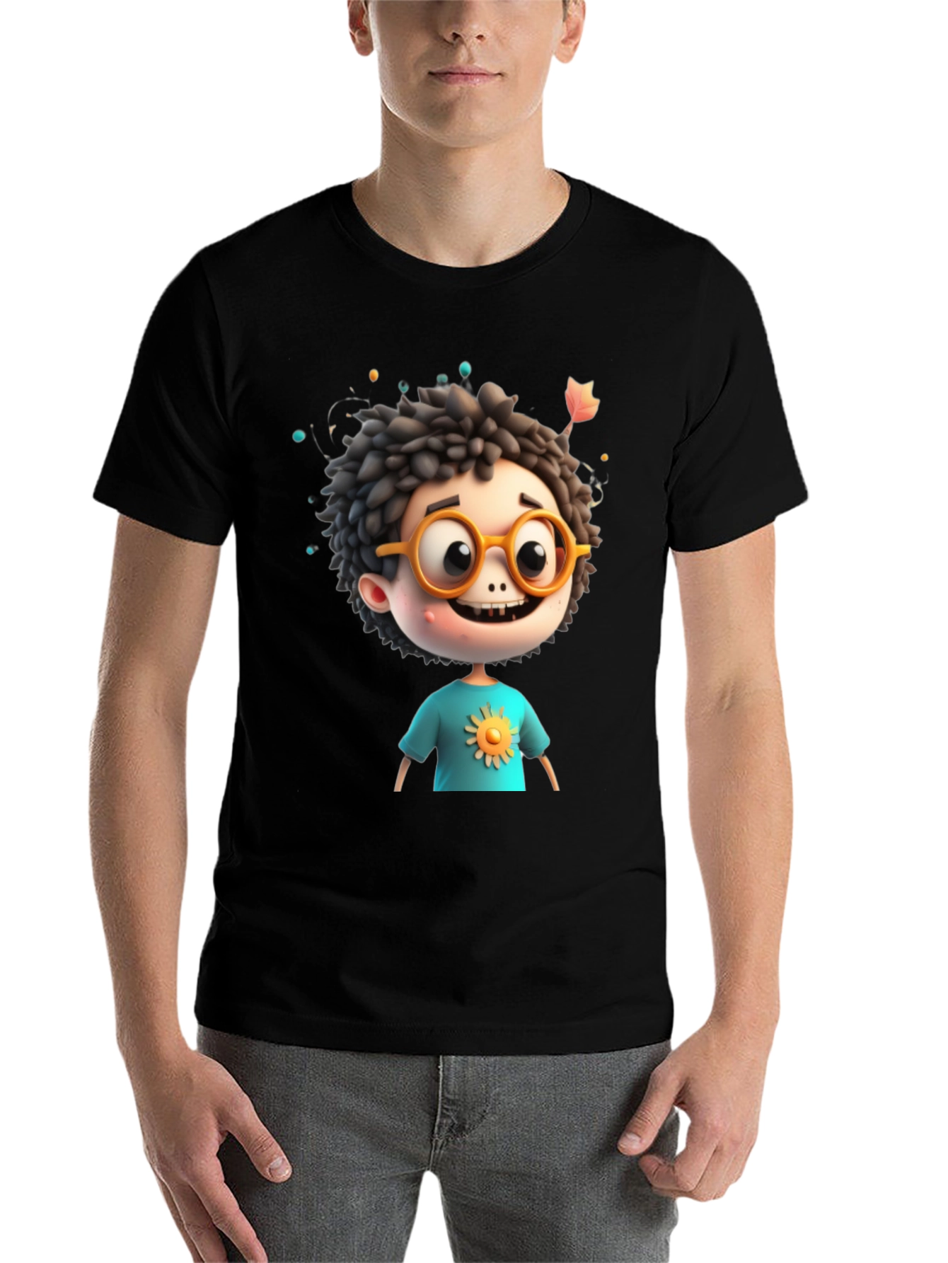 Black Cartoon Boy Graphic Tee - Whimsical Character Design view 7