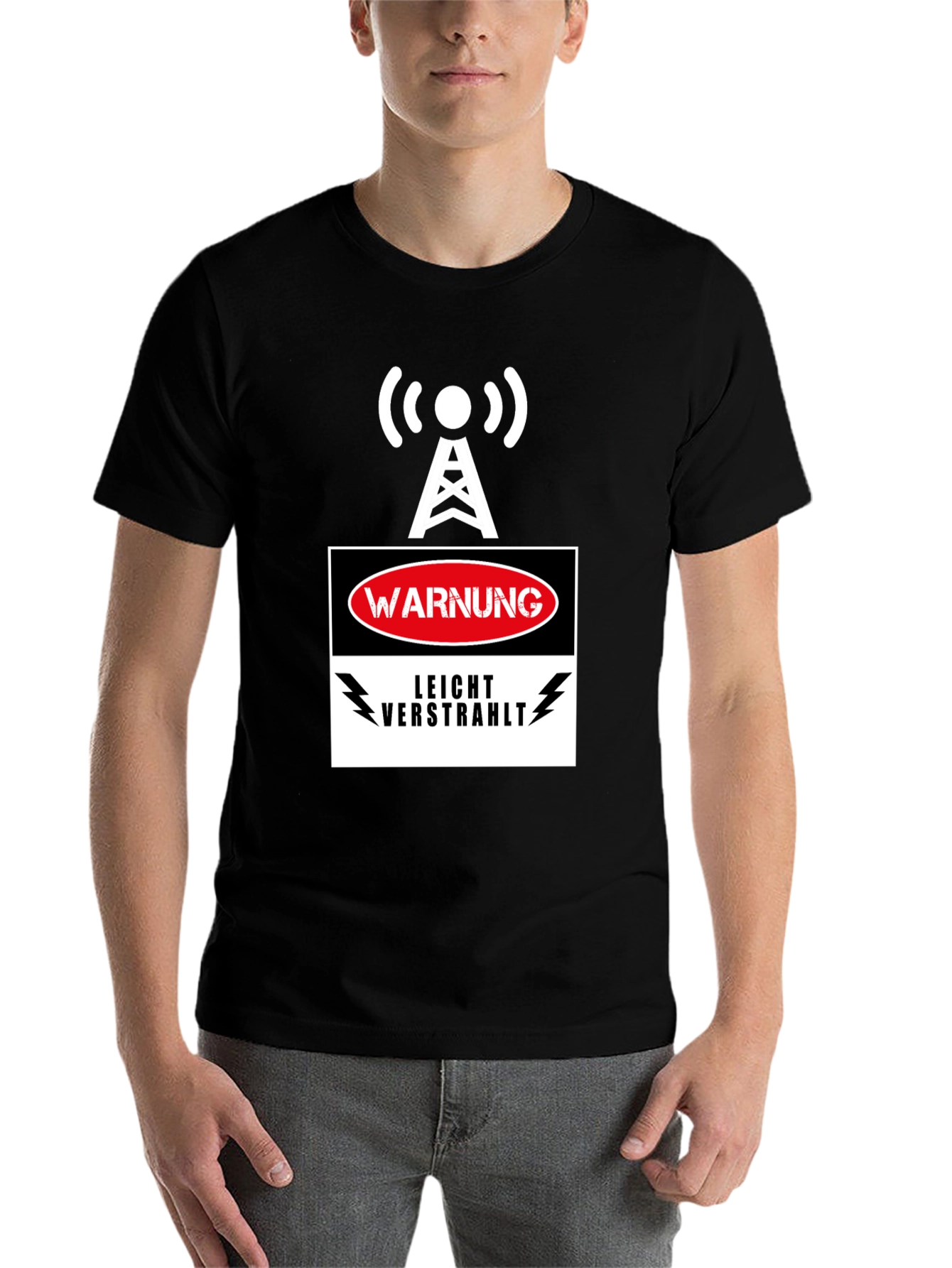 Black Warning Slightly Irradiated Men's Black T-Shirt view 7