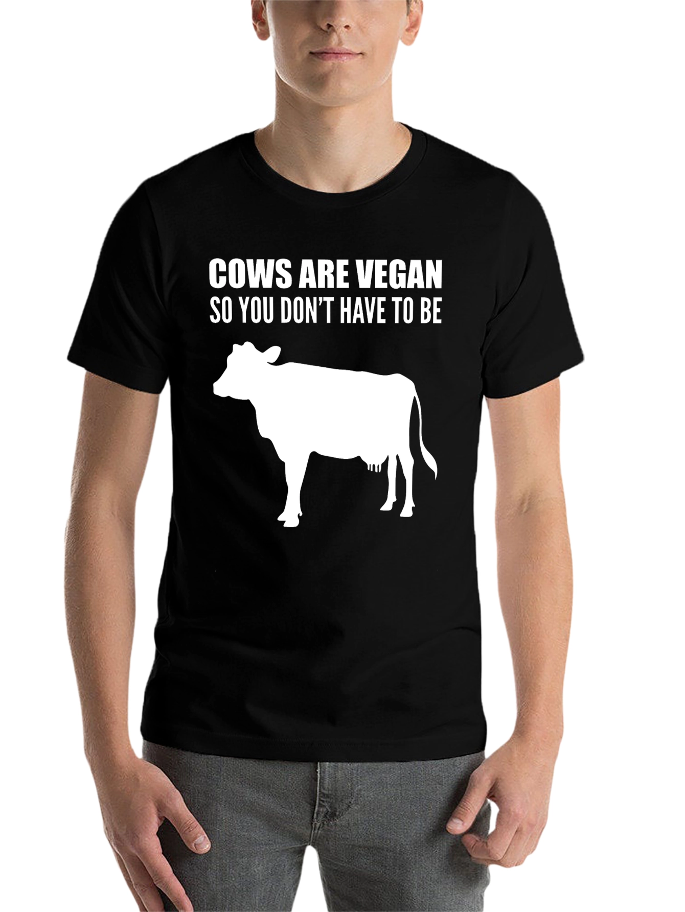 Black Cows Are Vegan T-Shirt - Black Cotton Tee view 7