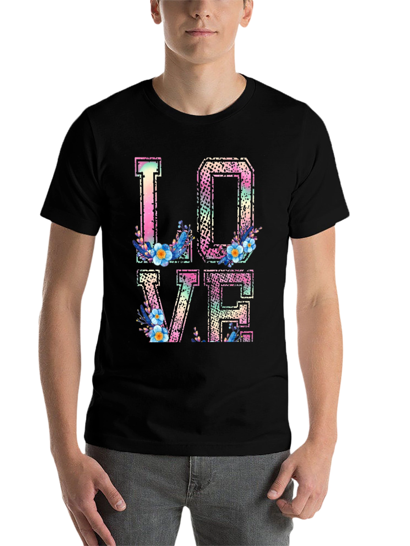 Black Floral LOVE Graphic T-Shirt - Trendy Casual Wear view 7