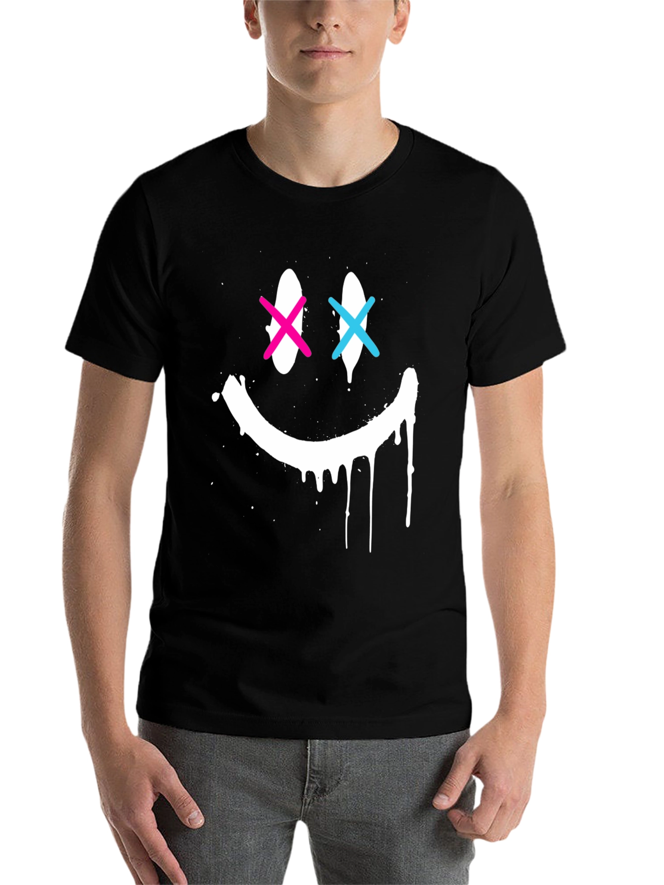 Black Smiley Face Drip Graphic Tee view 7