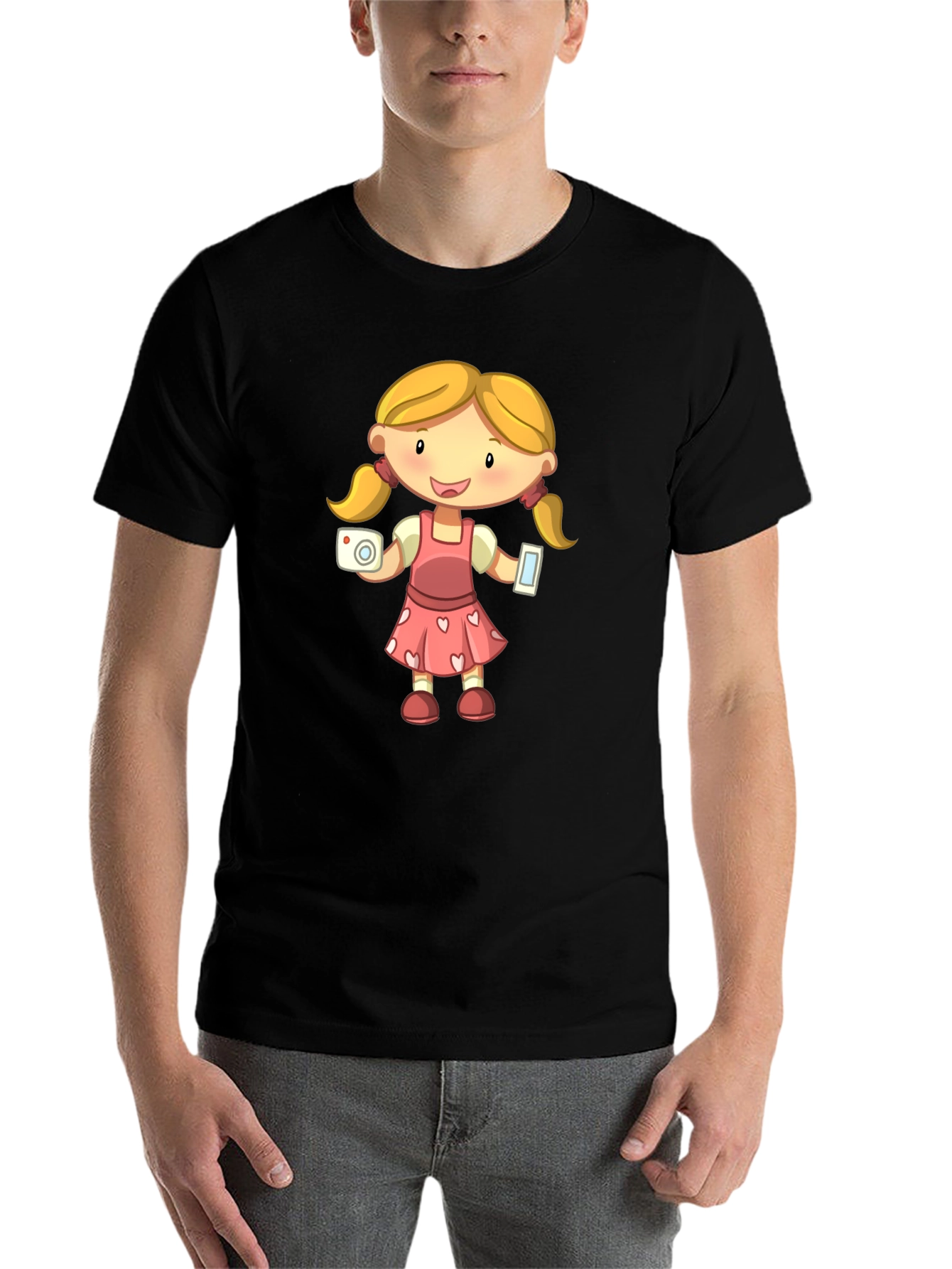 Black Cartoon Girl Graphic Black T-Shirt view 7