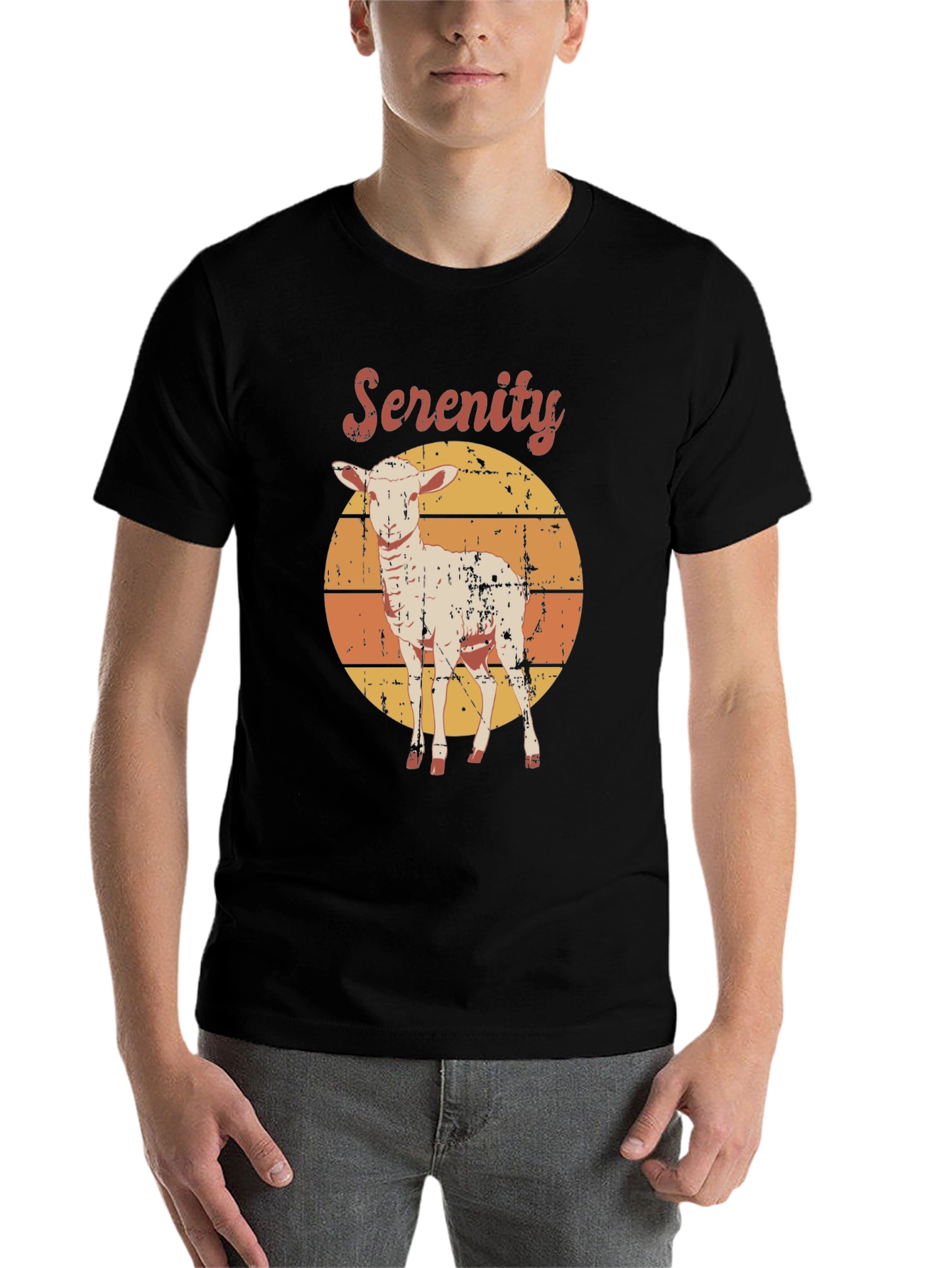 Black Serenity Lamb Graphic T-Shirt - Retro Style view 7