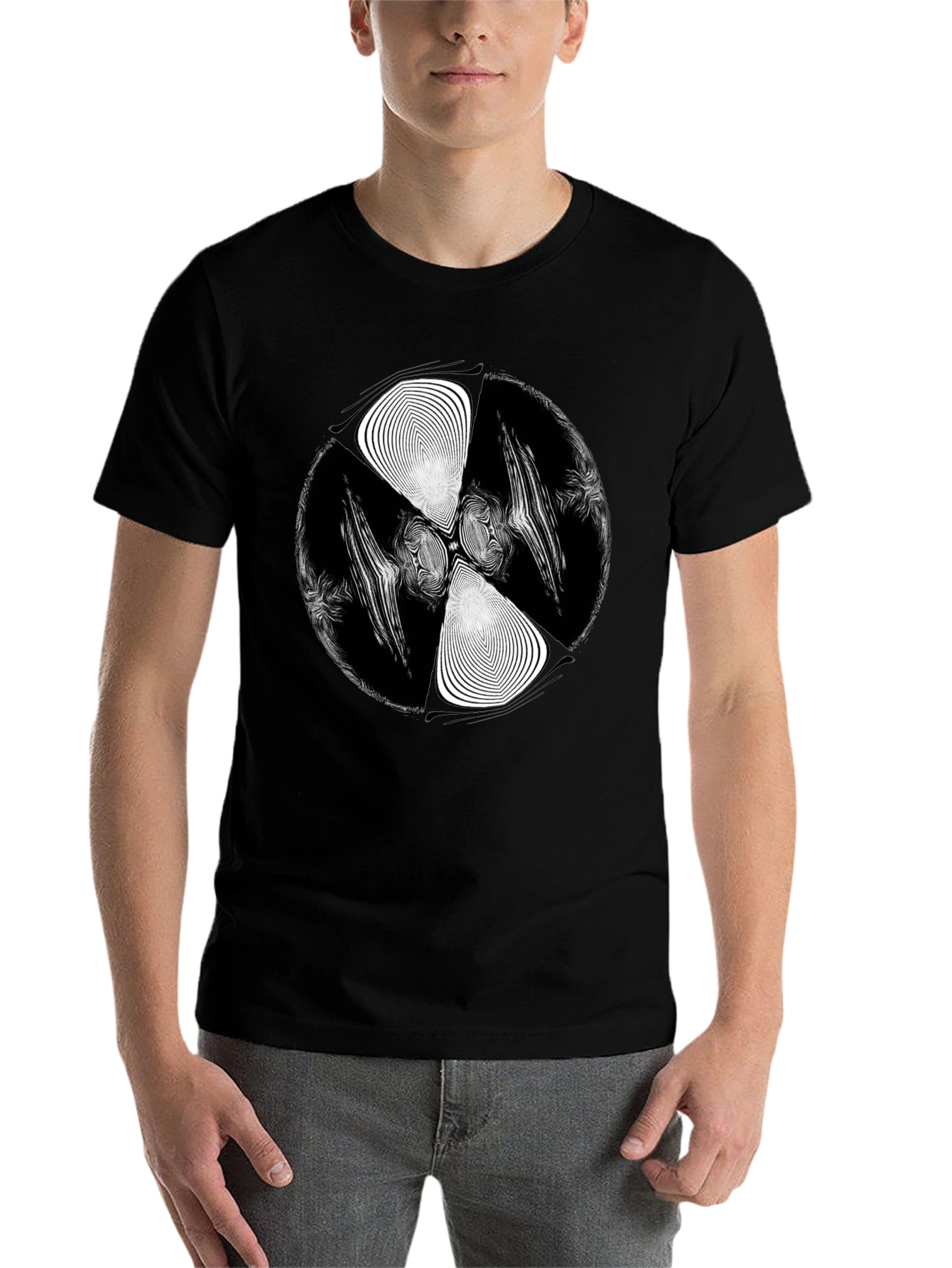 Black Abstract Vortex Graphic Black T-Shirt view 7