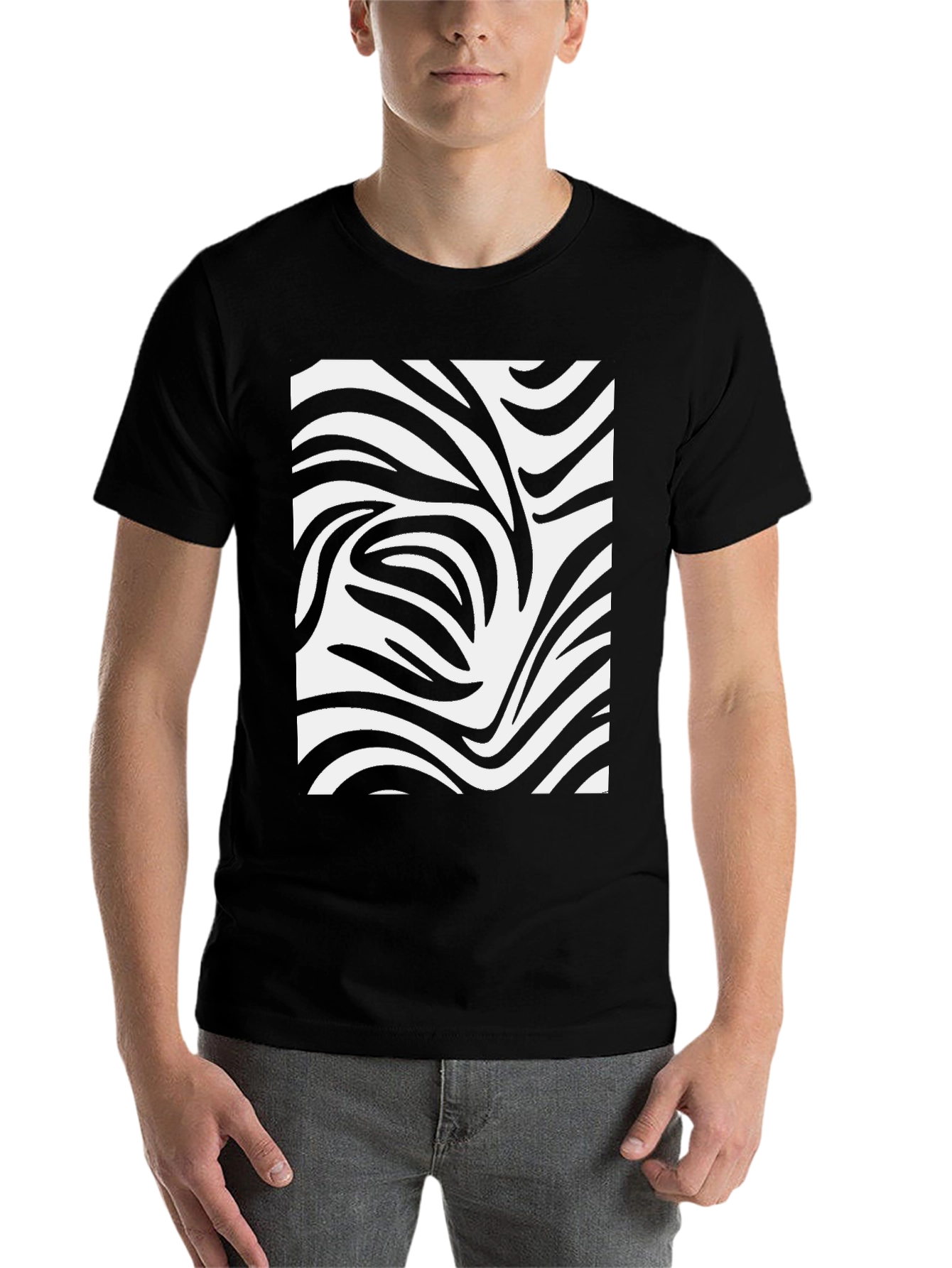 Black Zebra Stripe Print Black T-Shirt view 7