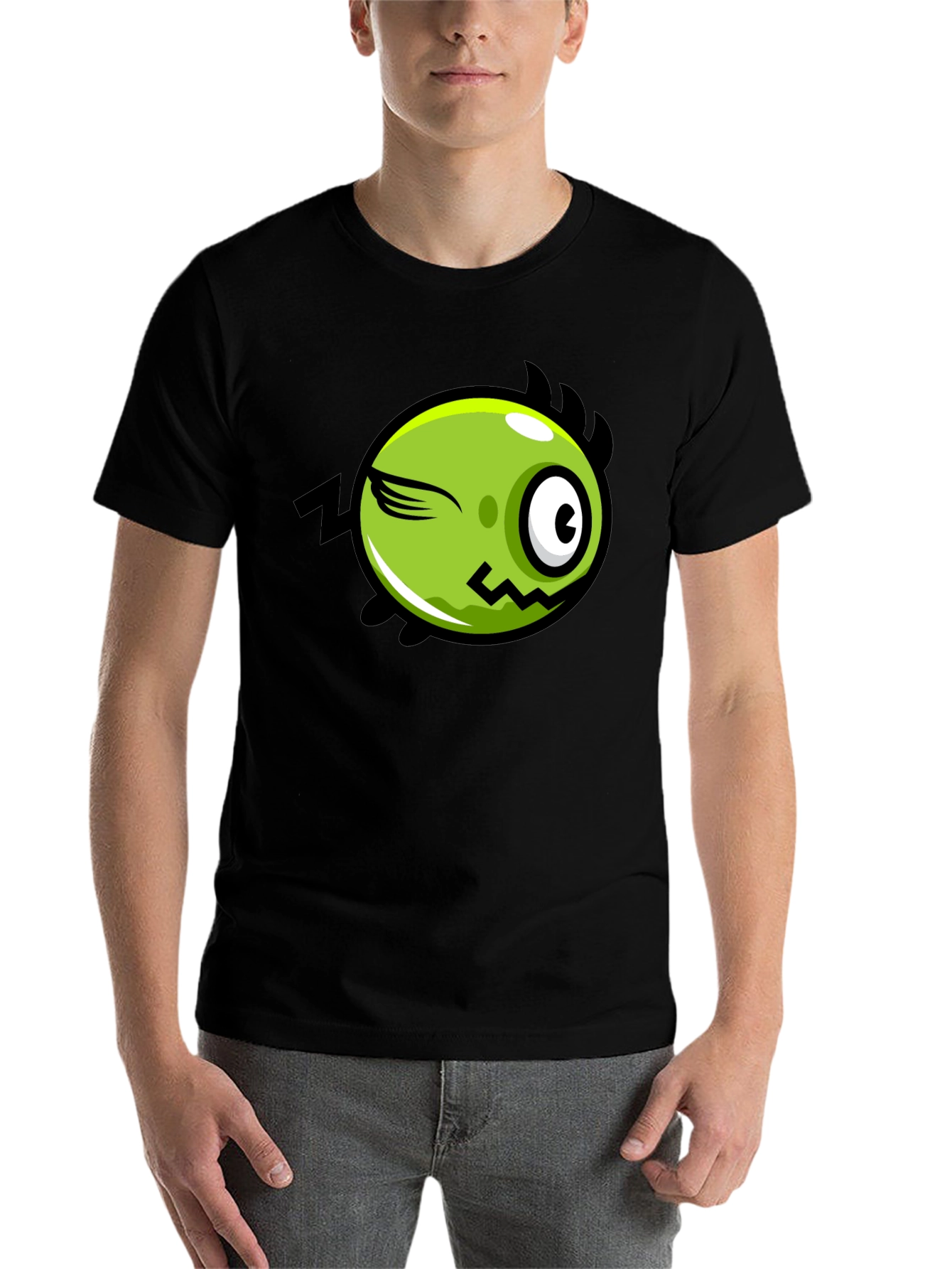 Black Funny Green Monster Graphic Tee - Black view 7
