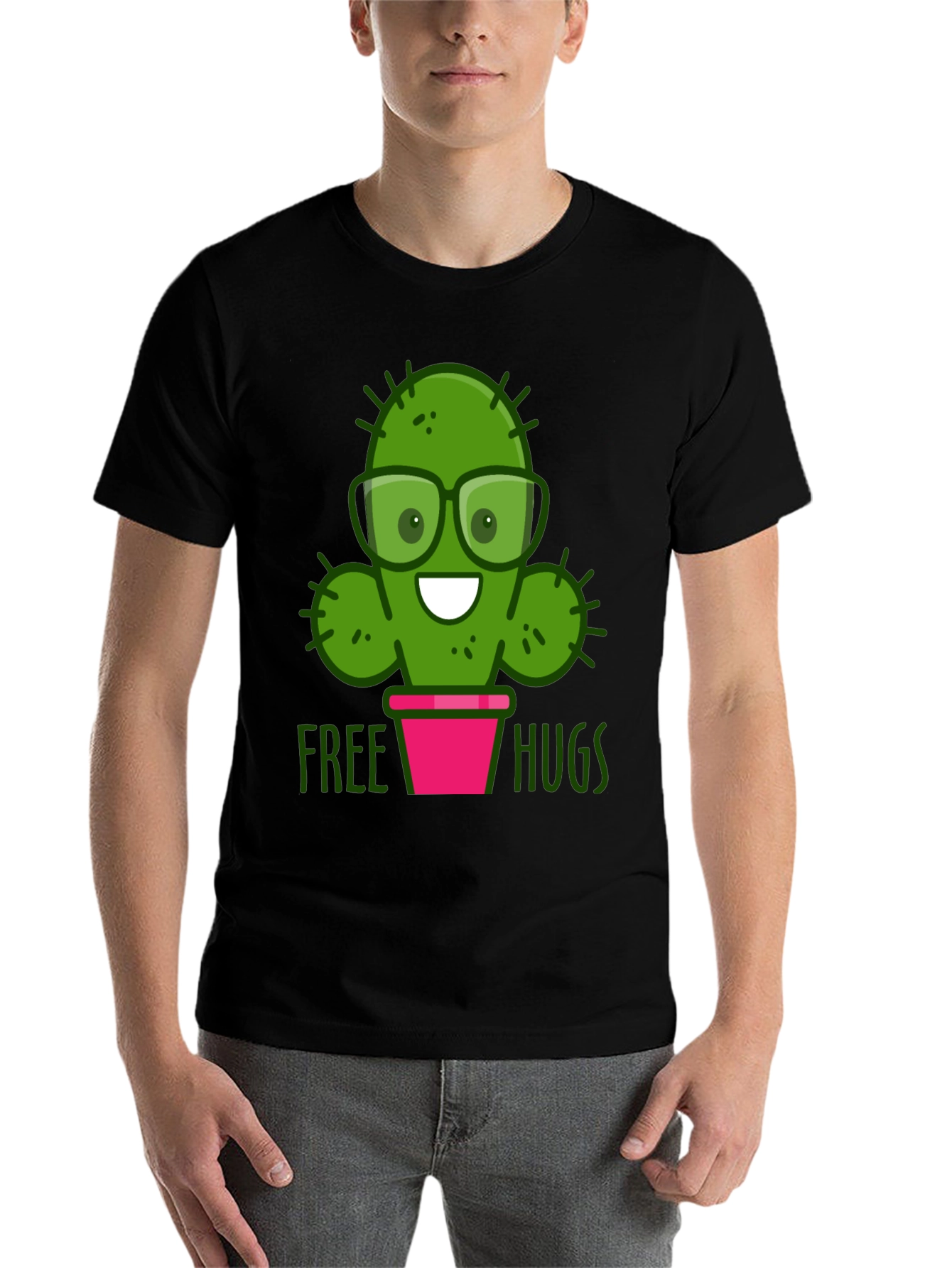 Black Cactus Free Hugs Graphic T-Shirt view 7
