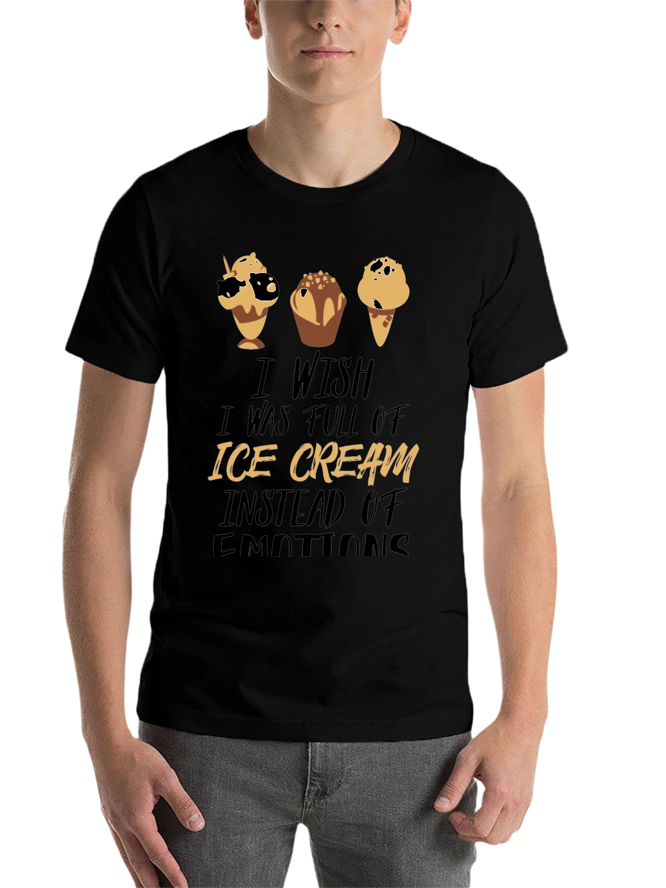 Black Ice Cream Emotions Black Graphic T-Shirt view 7