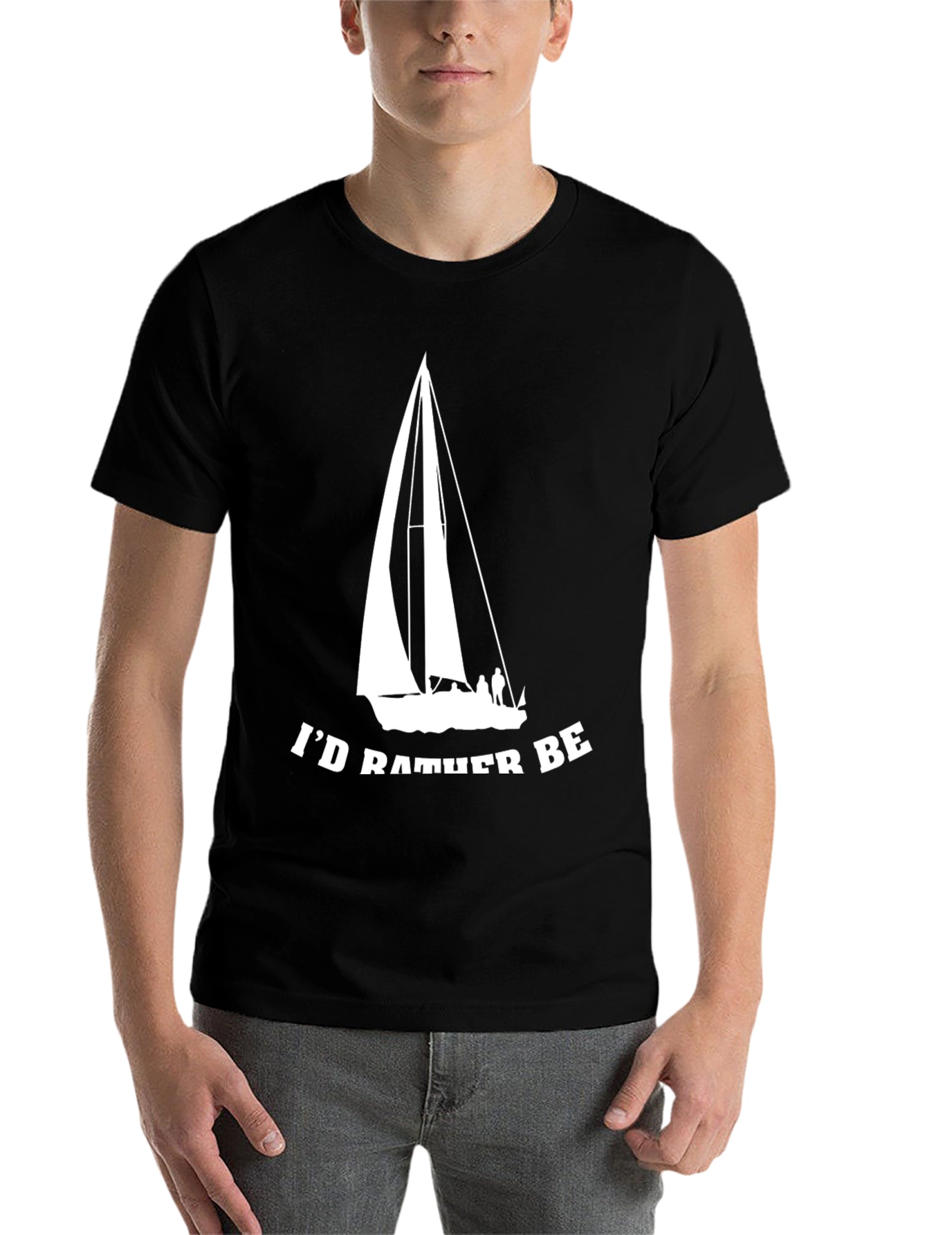 Black Sailboat T-Shirt - "I'd Rather Be Sailing" Black Tee view 7