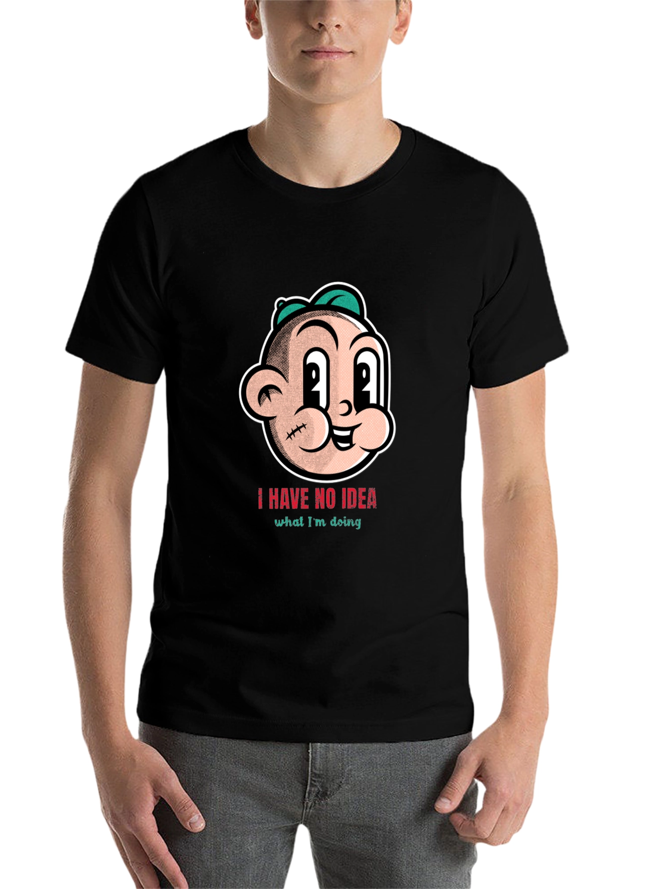 Black Cartoon Graphic T-Shirt - "I Have No Idea" view 7