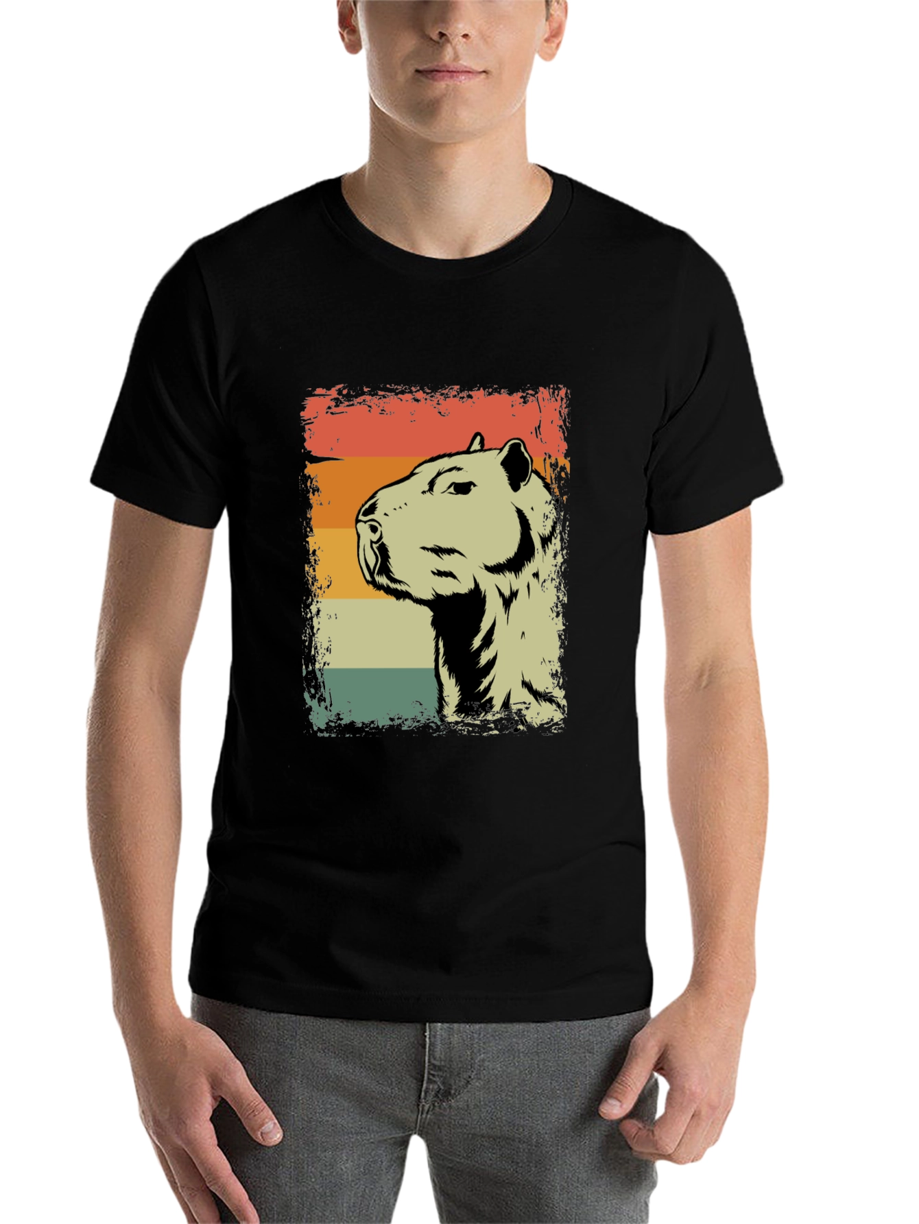 Black Retro Capybara Graphic Tee - Vintage Style Animal Shirt view 7