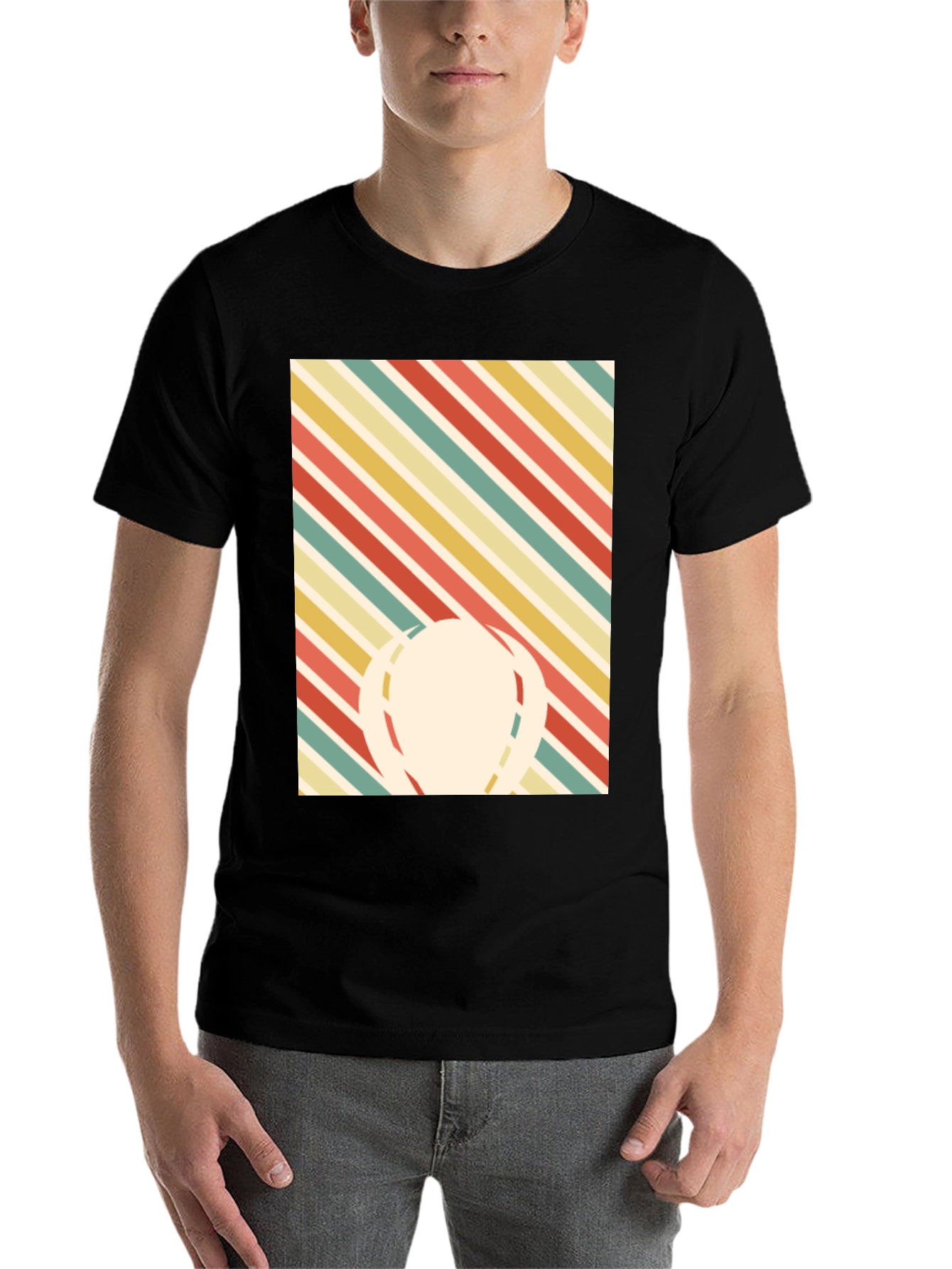 Black Retro Striped Graphic Tee - Men's Black T-Shirt view 7