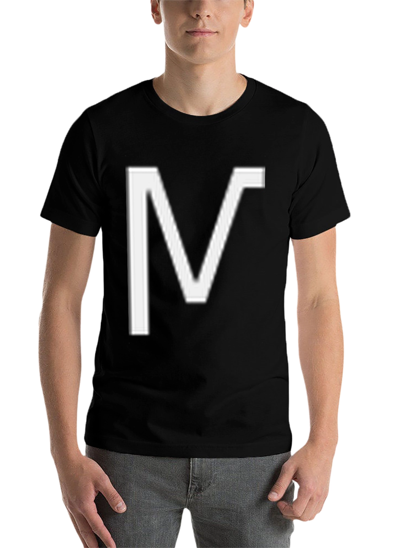Black Bold "V" Graphic Tee - Black Cotton Blend view 7