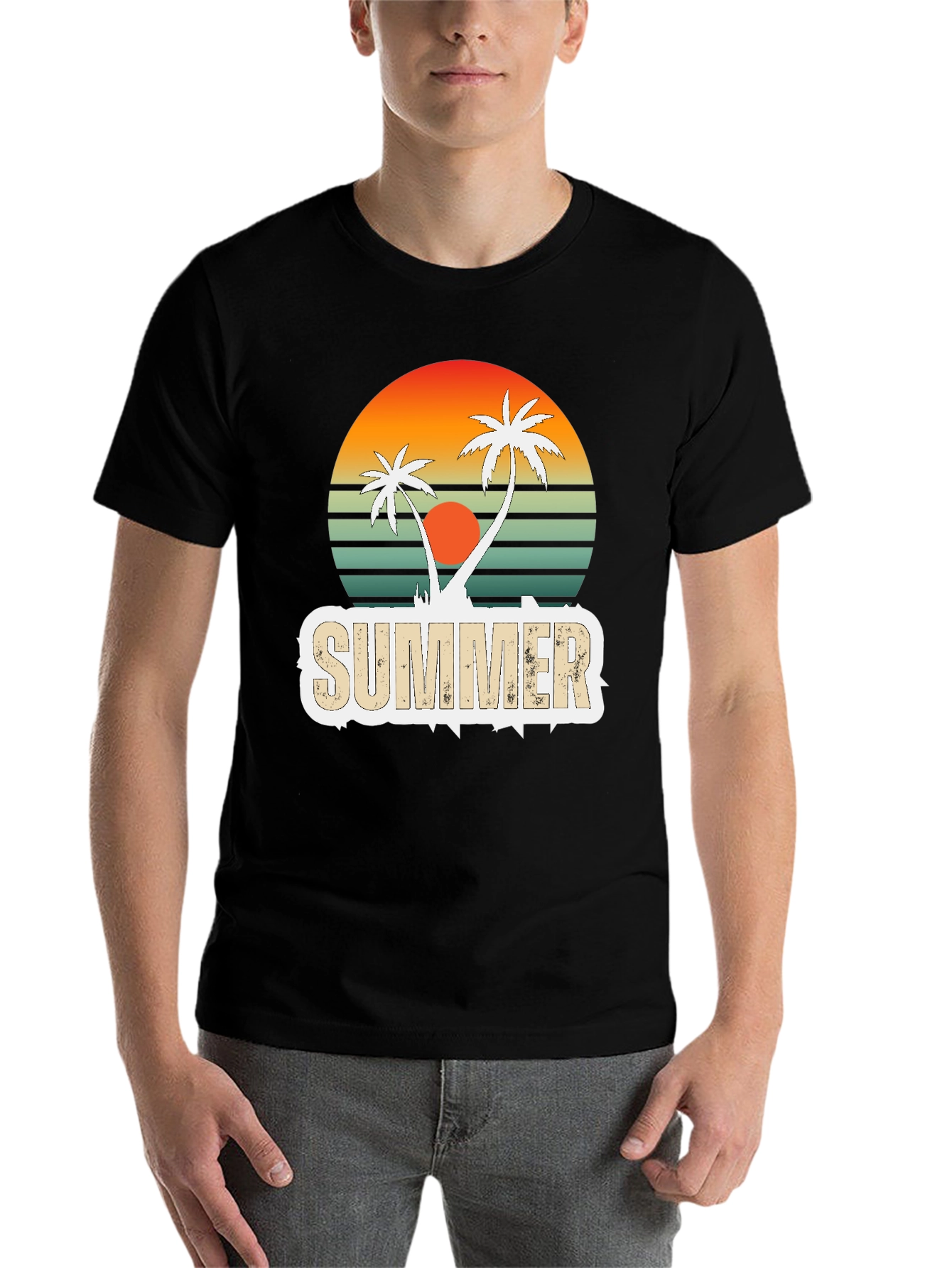 Black Retro Summer Palm Tree Graphic T-Shirt view 7