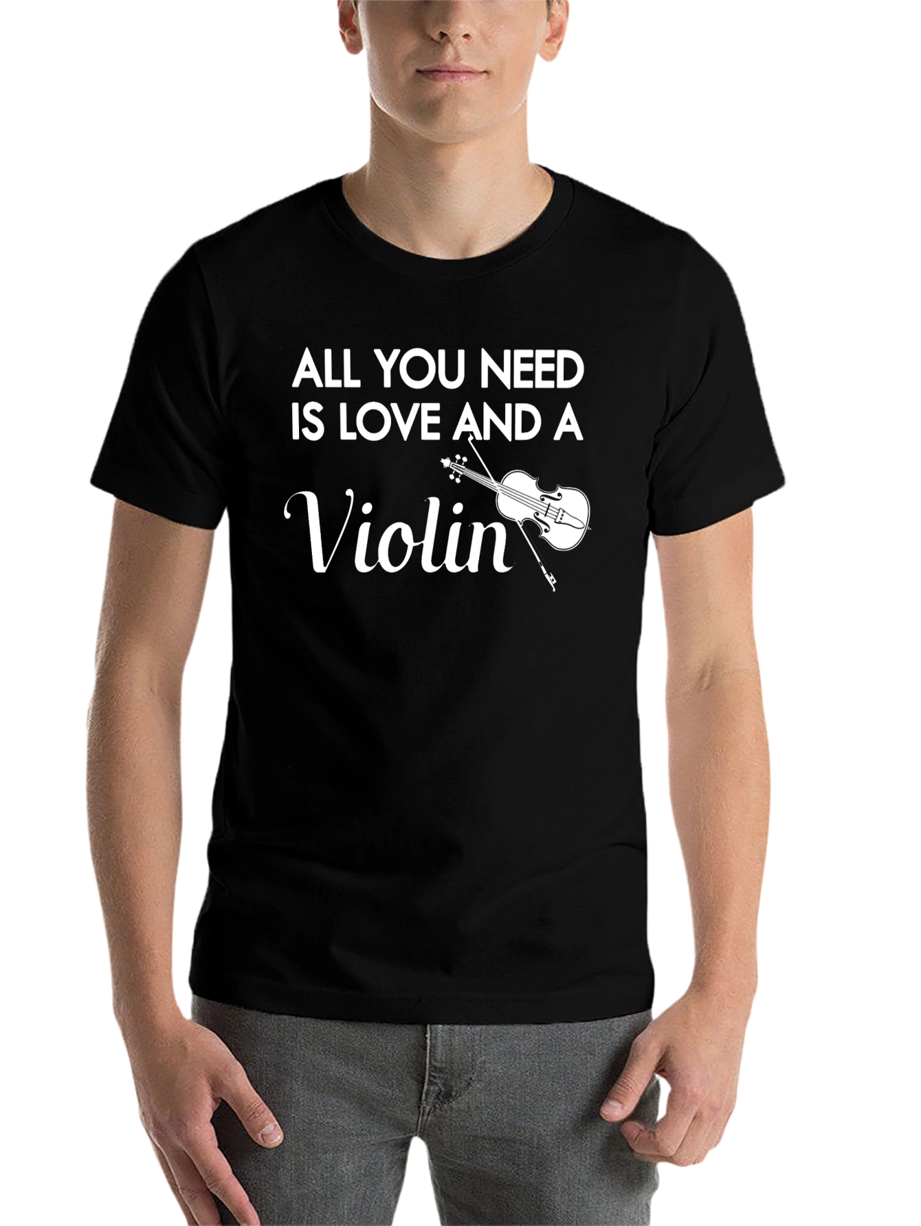 Black All You Need is Love & A Violin T-Shirt view 7