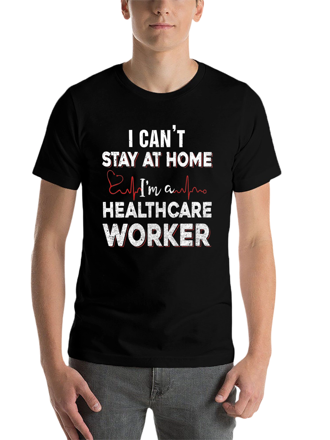 Black Healthcare Worker T-Shirt - I Can't Stay Home view 7
