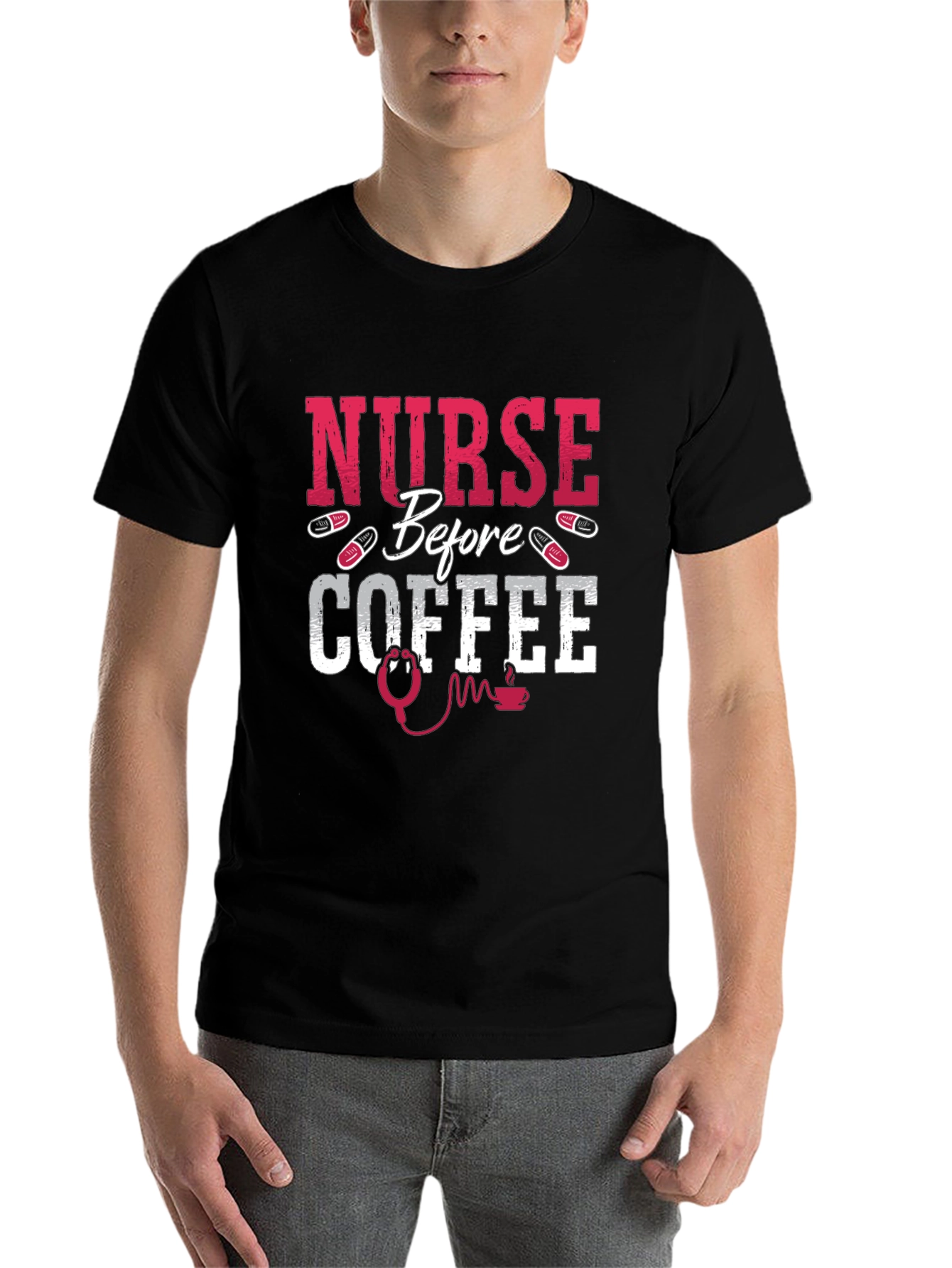 Black Nurse Before Coffee Graphic Tee view 7