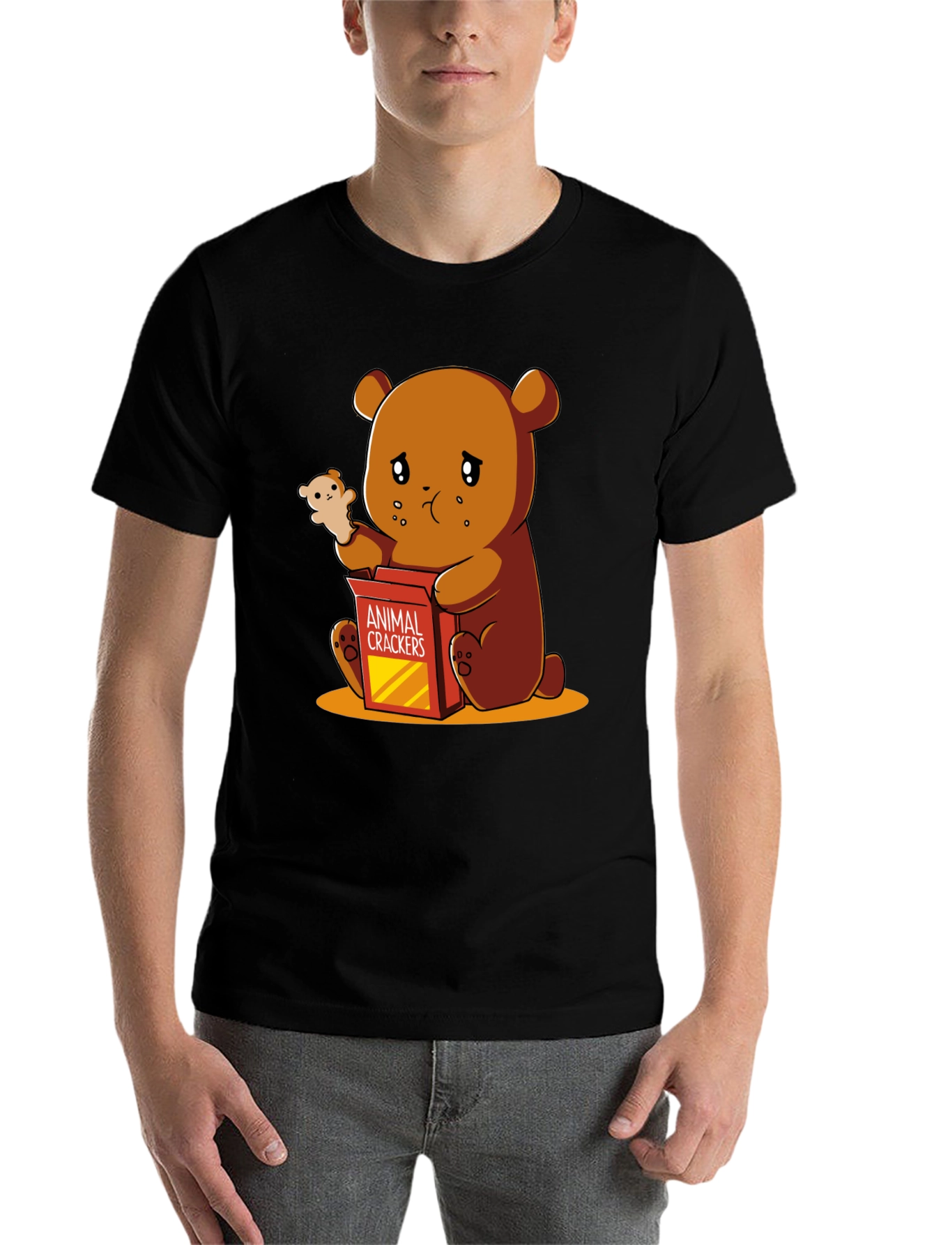 Black Sad Bear Animal Cracker T-Shirt view 7