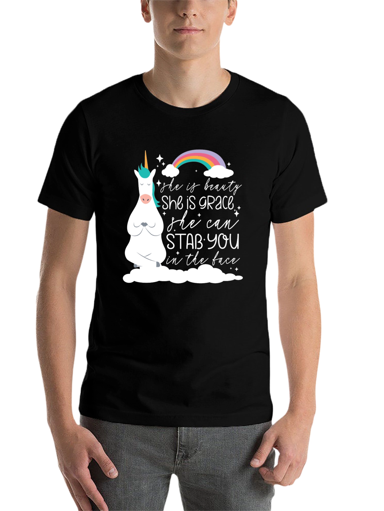 Black Unicorn Humor Graphic Tee - She Can Stab You view 7