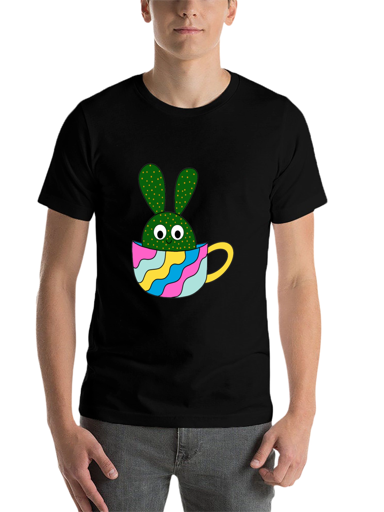Black Cactus Bunny Black T-Shirt view 7