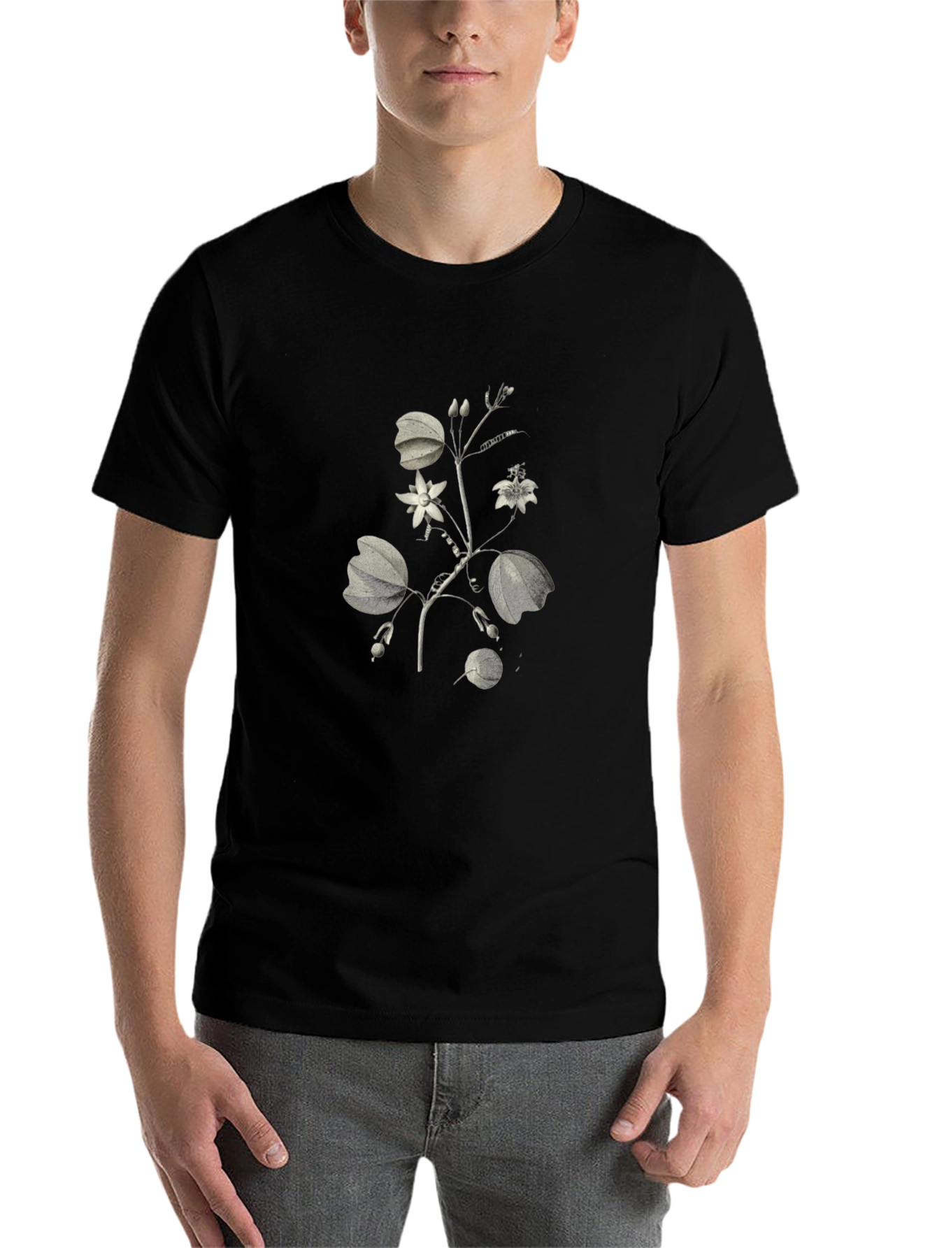 Black Botanical Print Black T-Shirt view 7