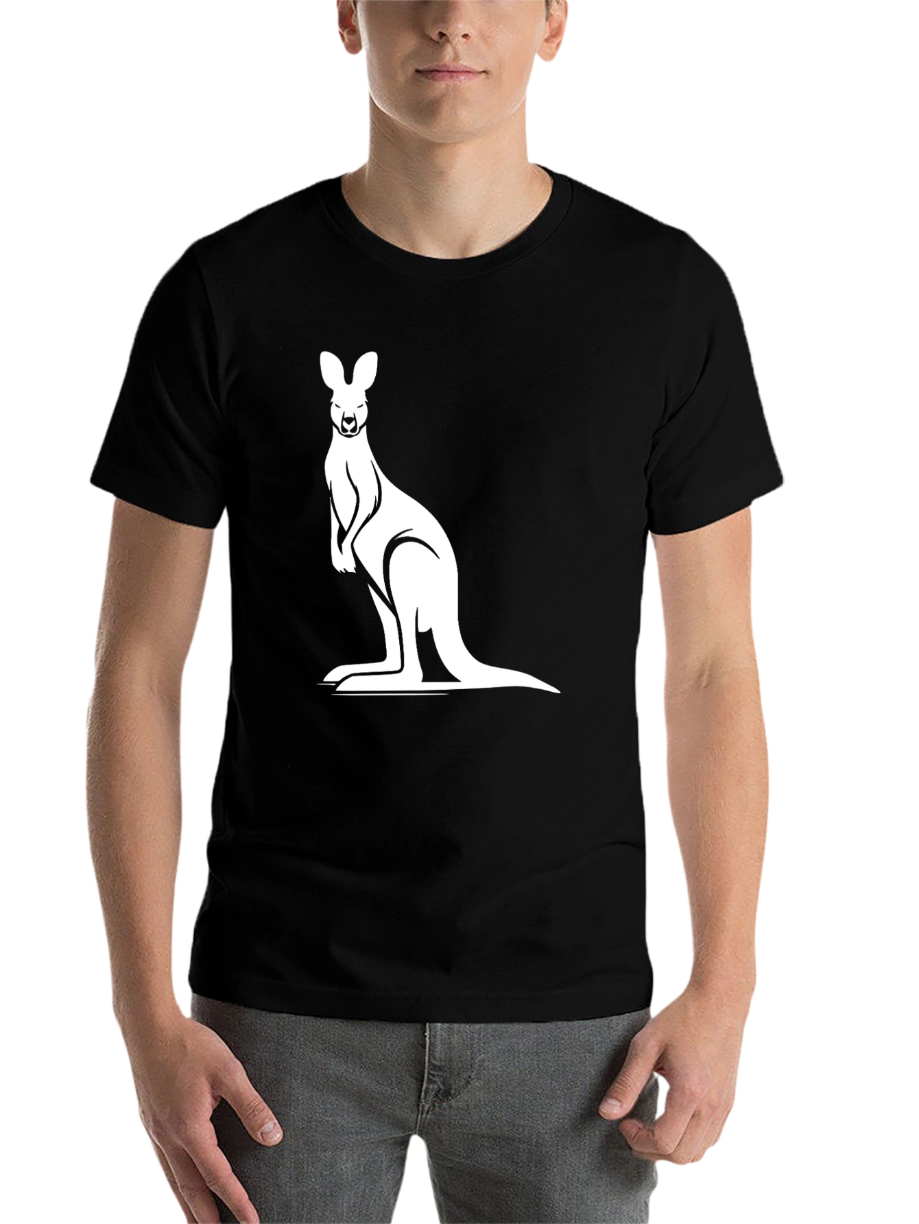 Black Kangaroo Graphic Tee - Black Cotton Comfort view 7