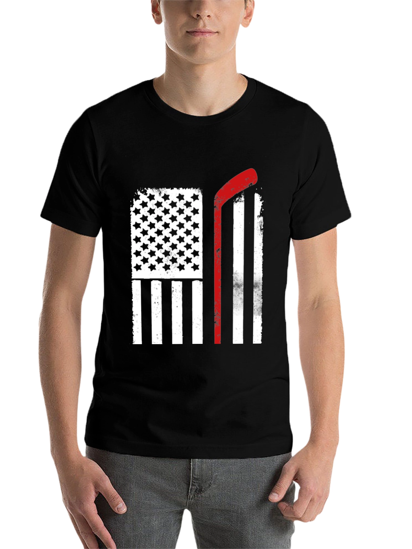 Black USA Hockey Stick Flag T-Shirt view 7