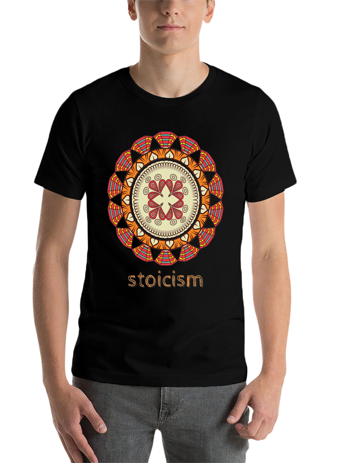 Black Stoicism Mandala Graphic T-Shirt - Stylish Unisex Tee view 7