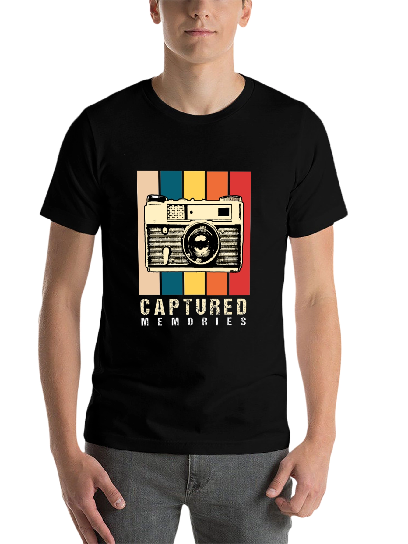 Black Captured Memories Retro Camera Graphic T-Shirt view 7