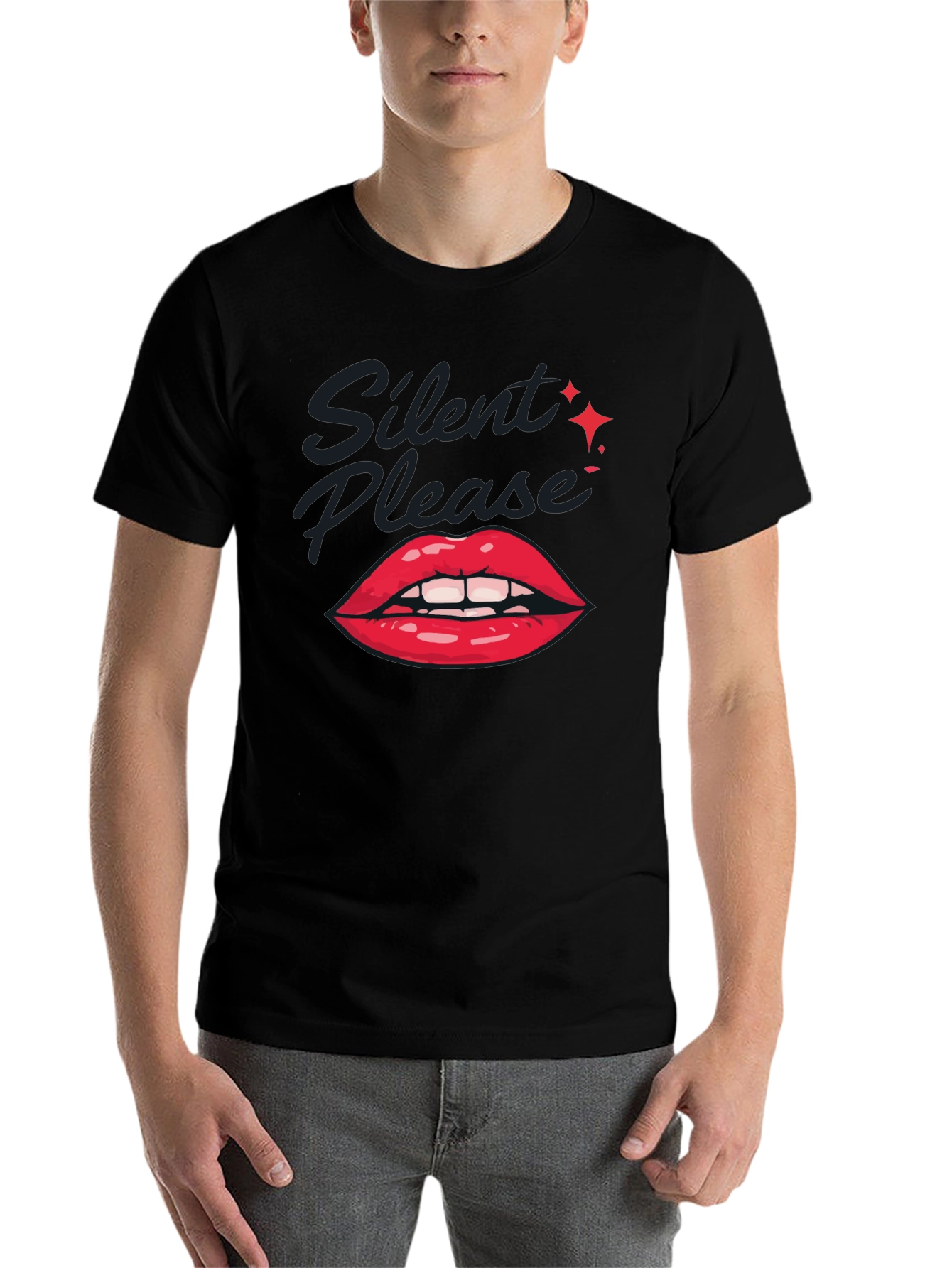 Black Silent Please Lips Graphic T-Shirt view 7