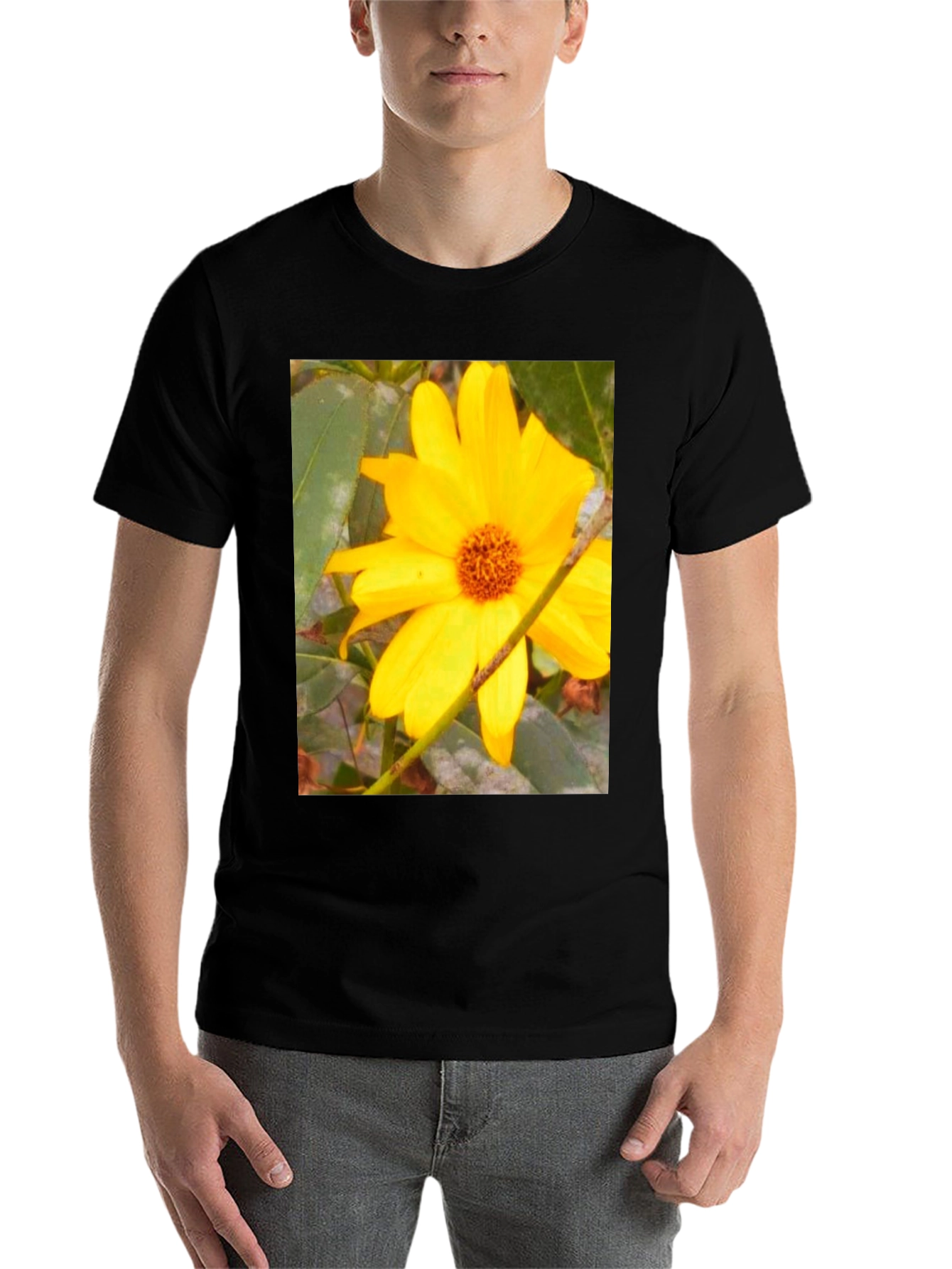 Black Sunflower Print Black T-Shirt view 7