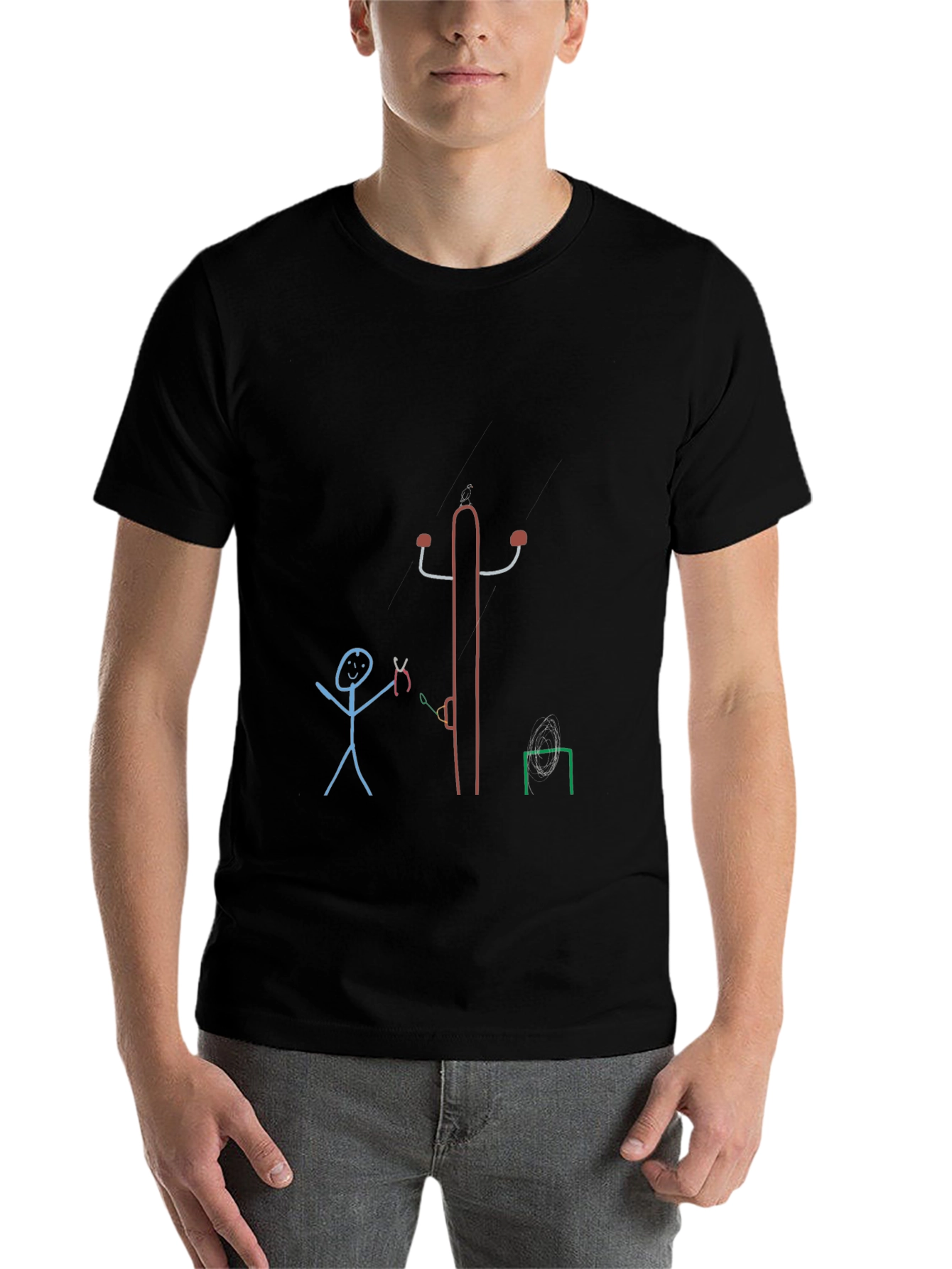 Black Novelty Stick Figure Design T-Shirt view 7