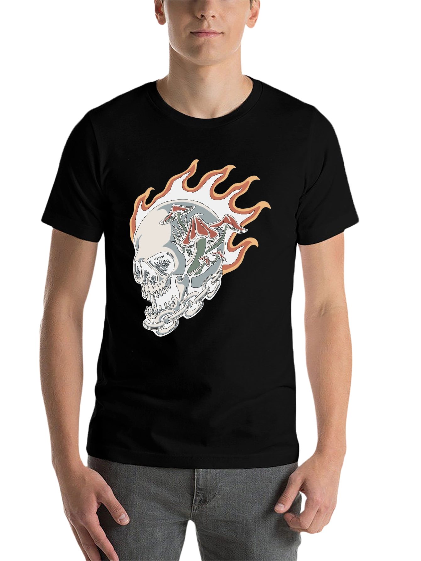 Black Skull Mushroom Flame T-Shirt - Black view 7