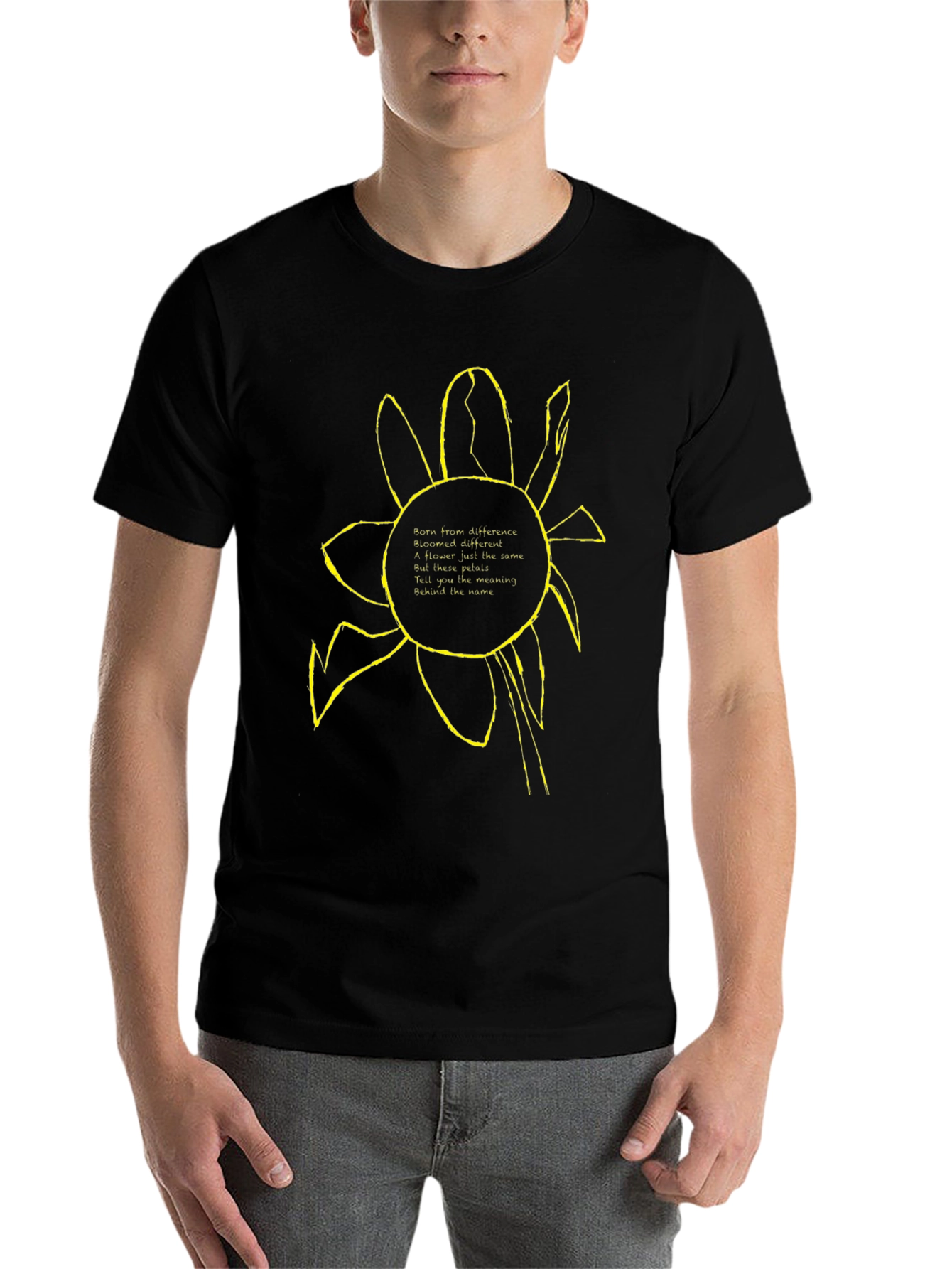 Unique Flower Graphic Black T-Shirt - 7