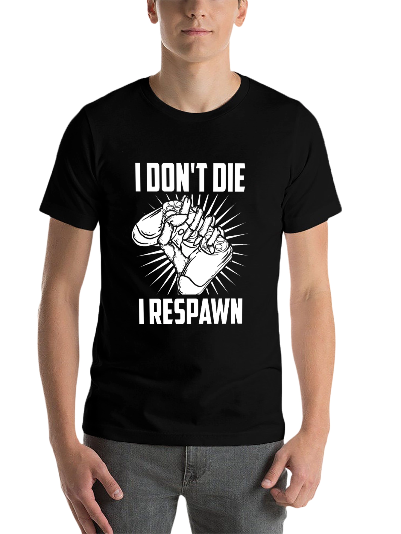 Black I Don't Die, I Respawn T-Shirt view 7