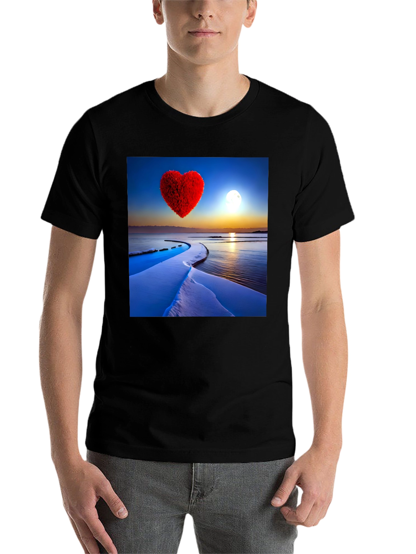 Black Heart Landscape Graphic Tee - Black Casual Shirt view 7