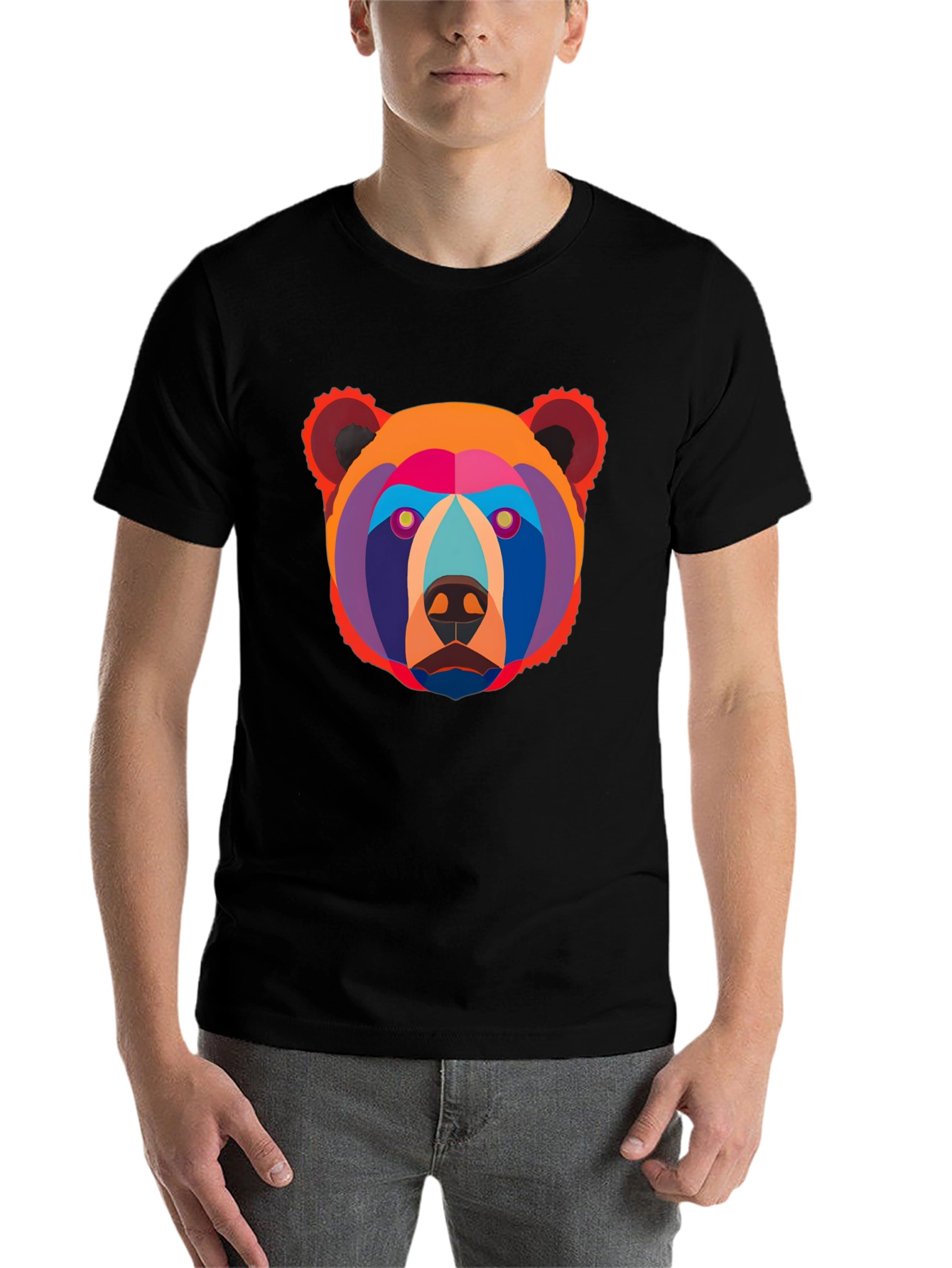 Black Geometric Bear Graphic Tee - Modern Art Shirt view 7