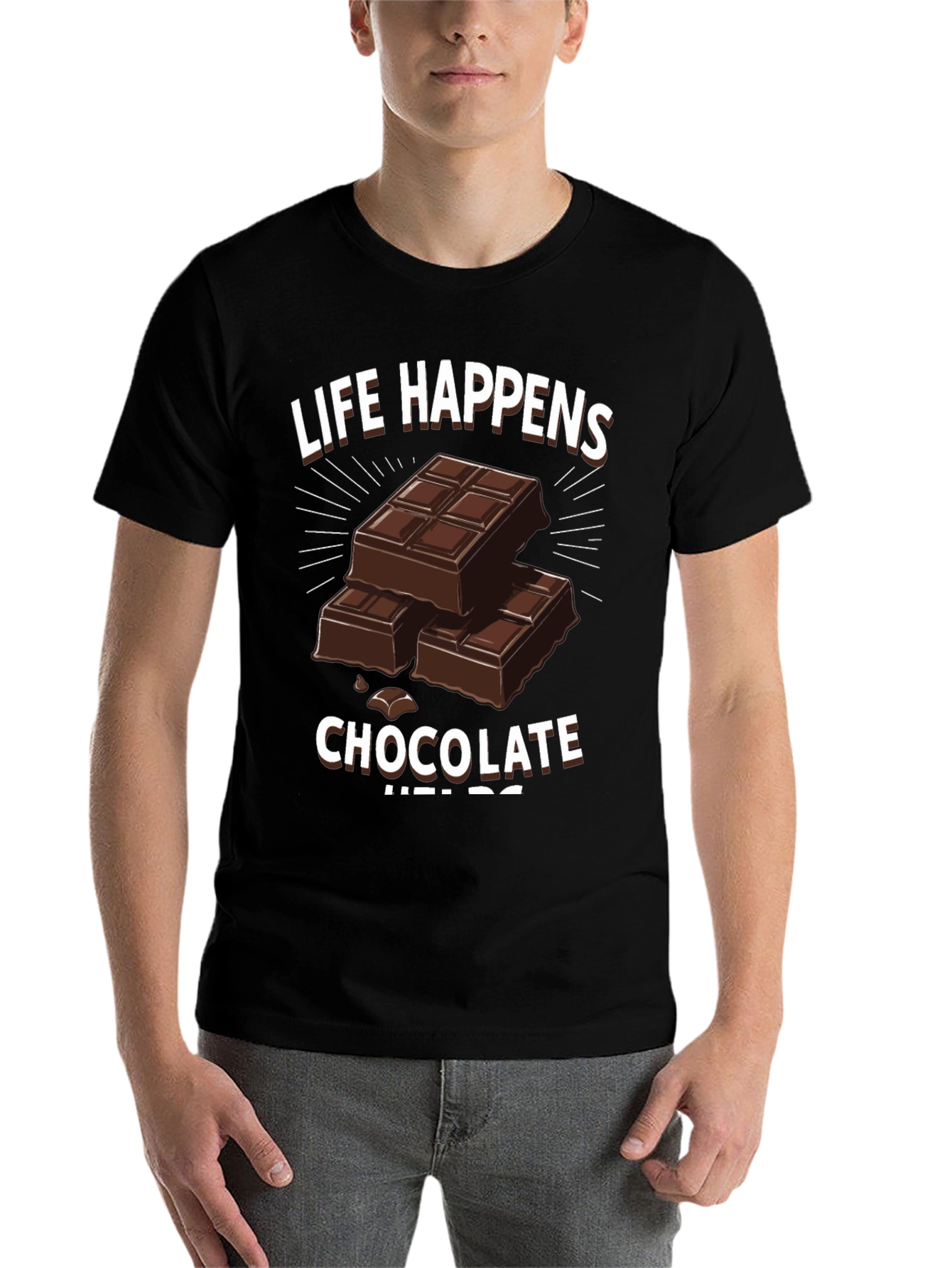 Black Life Happens Chocolate Helps Graphic T-Shirt view 7