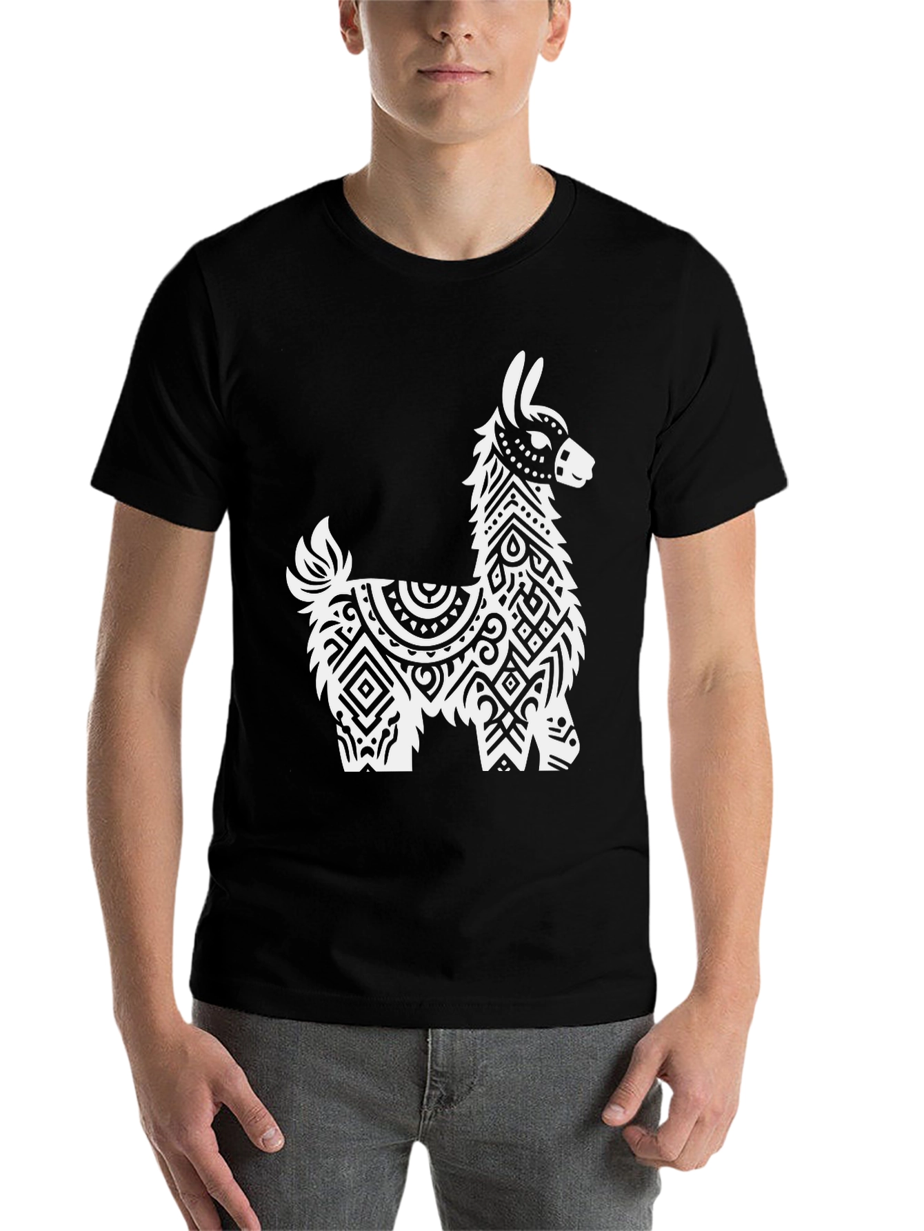 Black Llama Graphic Tee - Stylish Black Cotton Shirt view 7