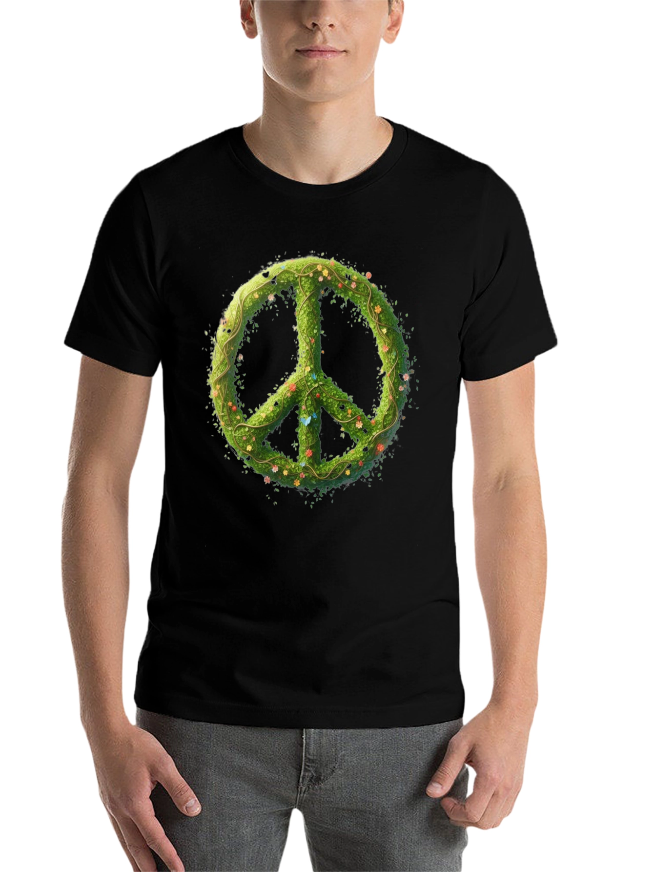 Black Nature Peace Sign Black Graphic Tee view 7