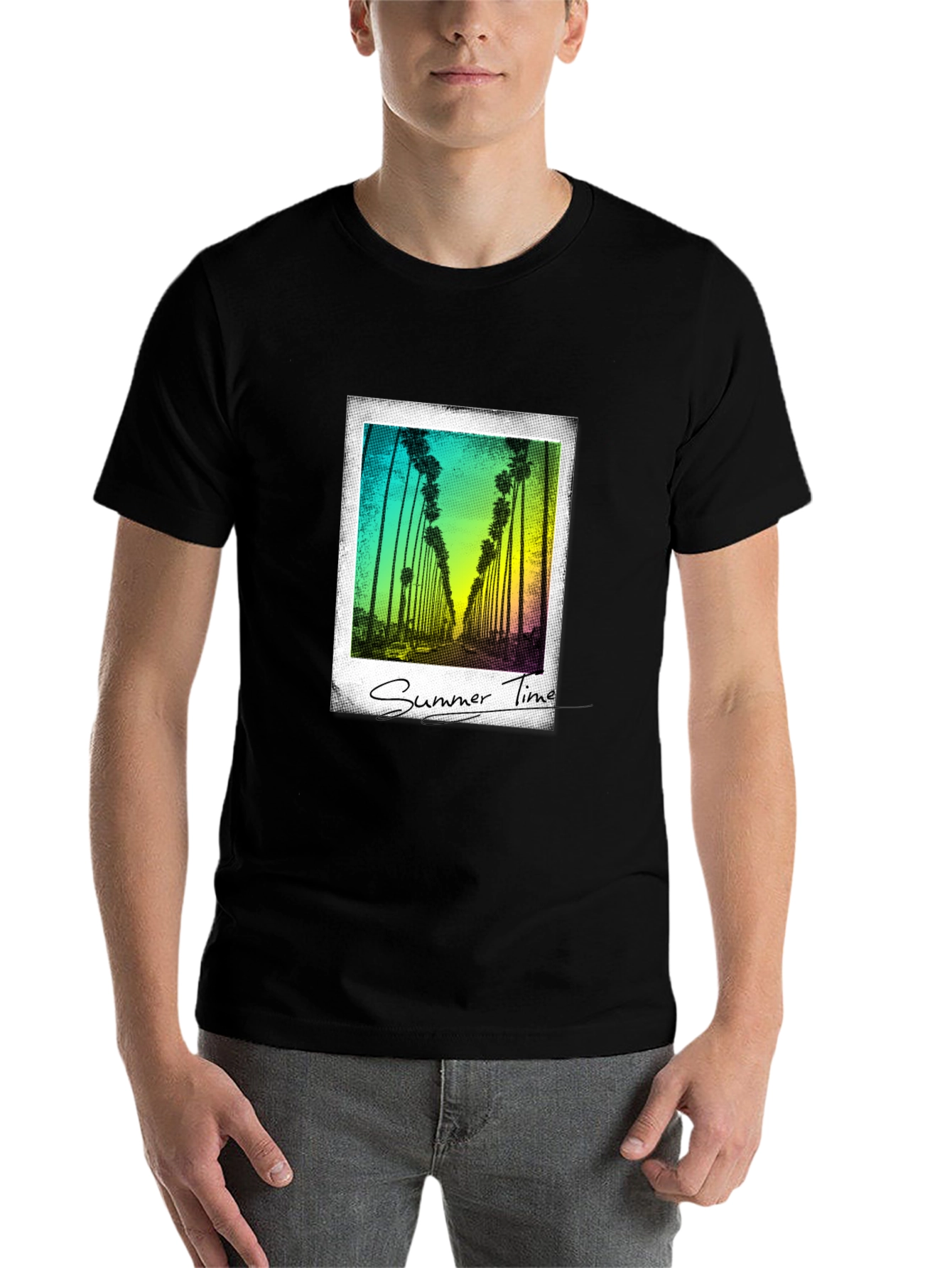 Black Summer Time Palm Tree Graphic Tee - Black view 7