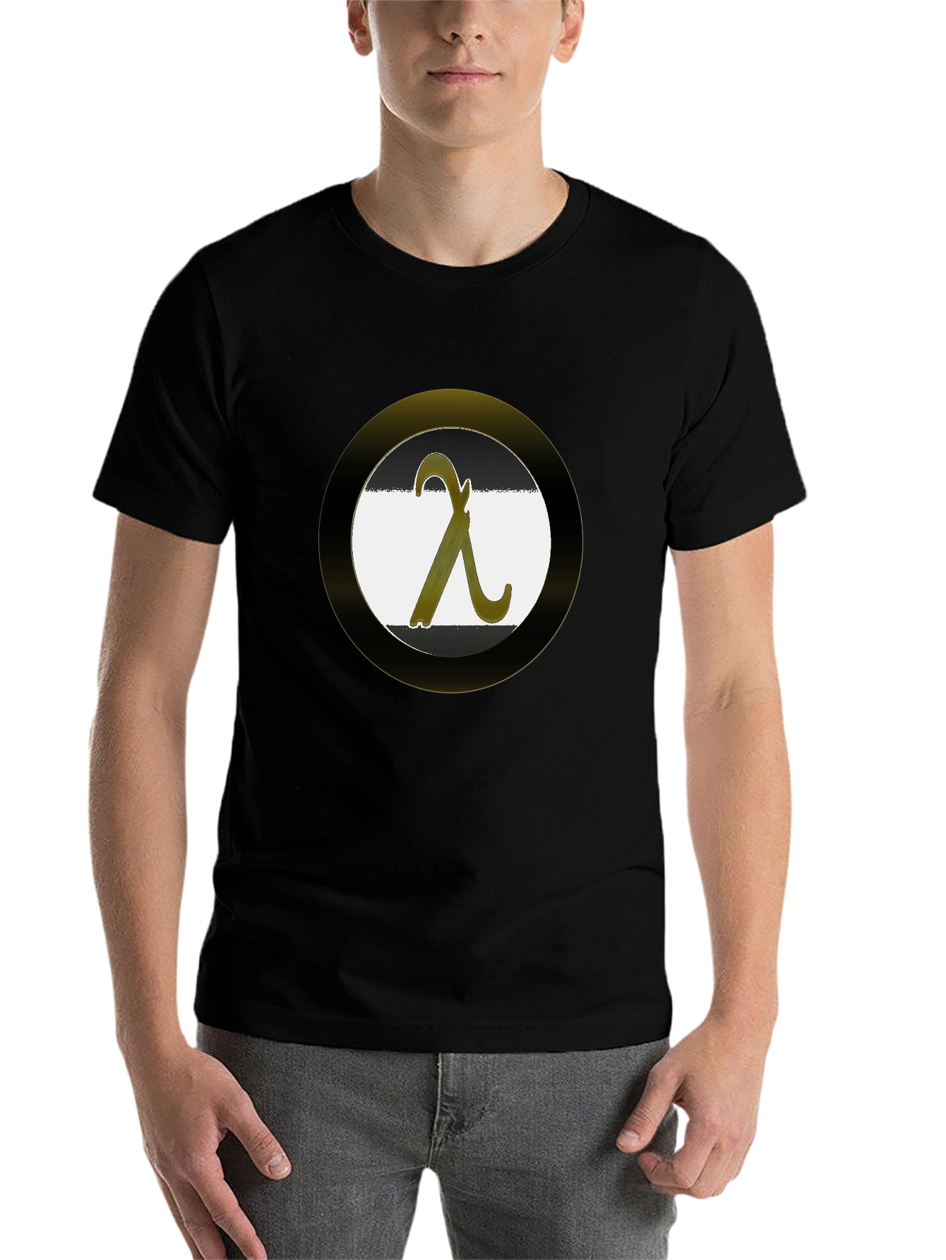 Black Lambda Symbol Graphic T-Shirt - Black Cotton Blend view 7